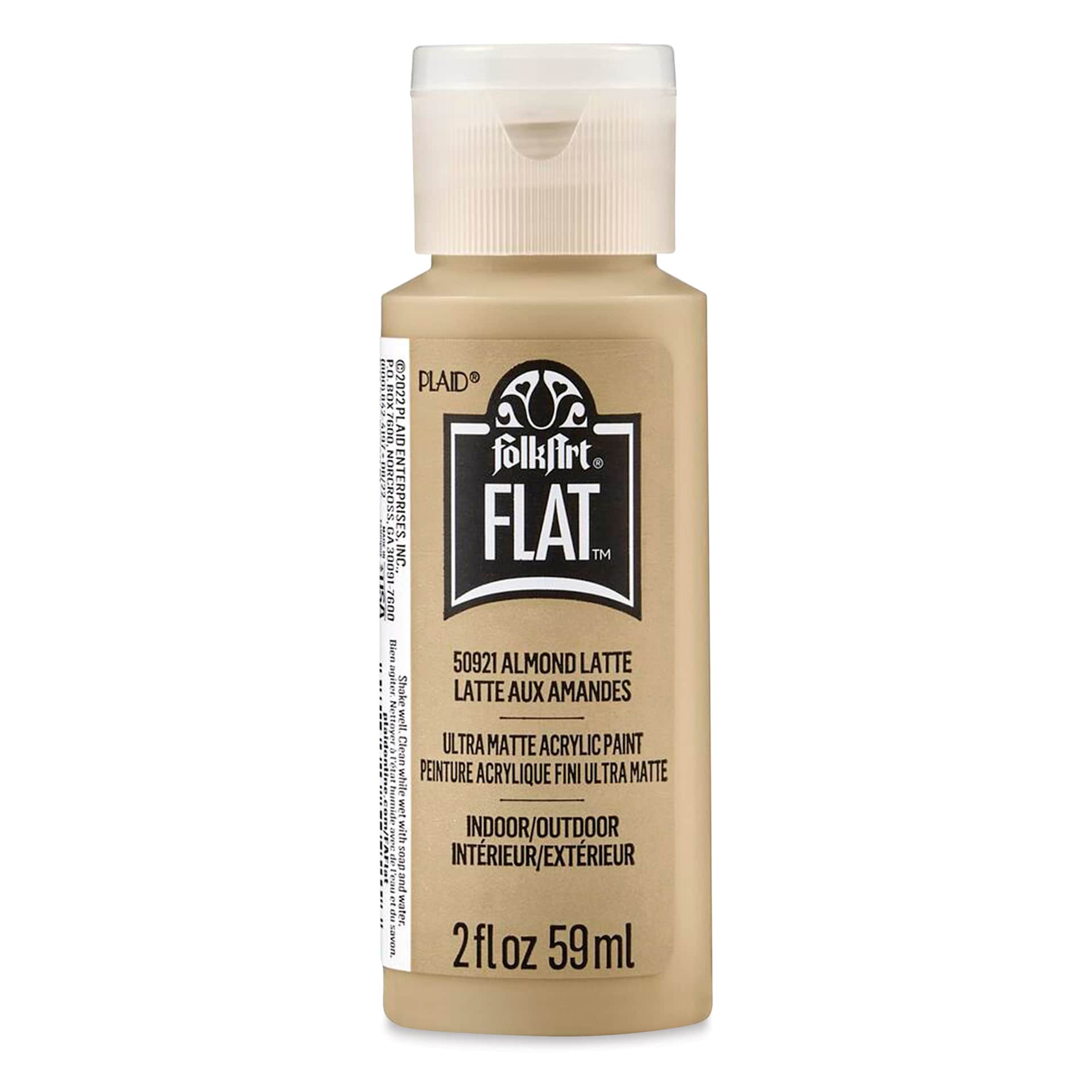 FolkArt Flat Ultra Matte Acrylic Paint - Almond Latte, 2 oz, front of bottle