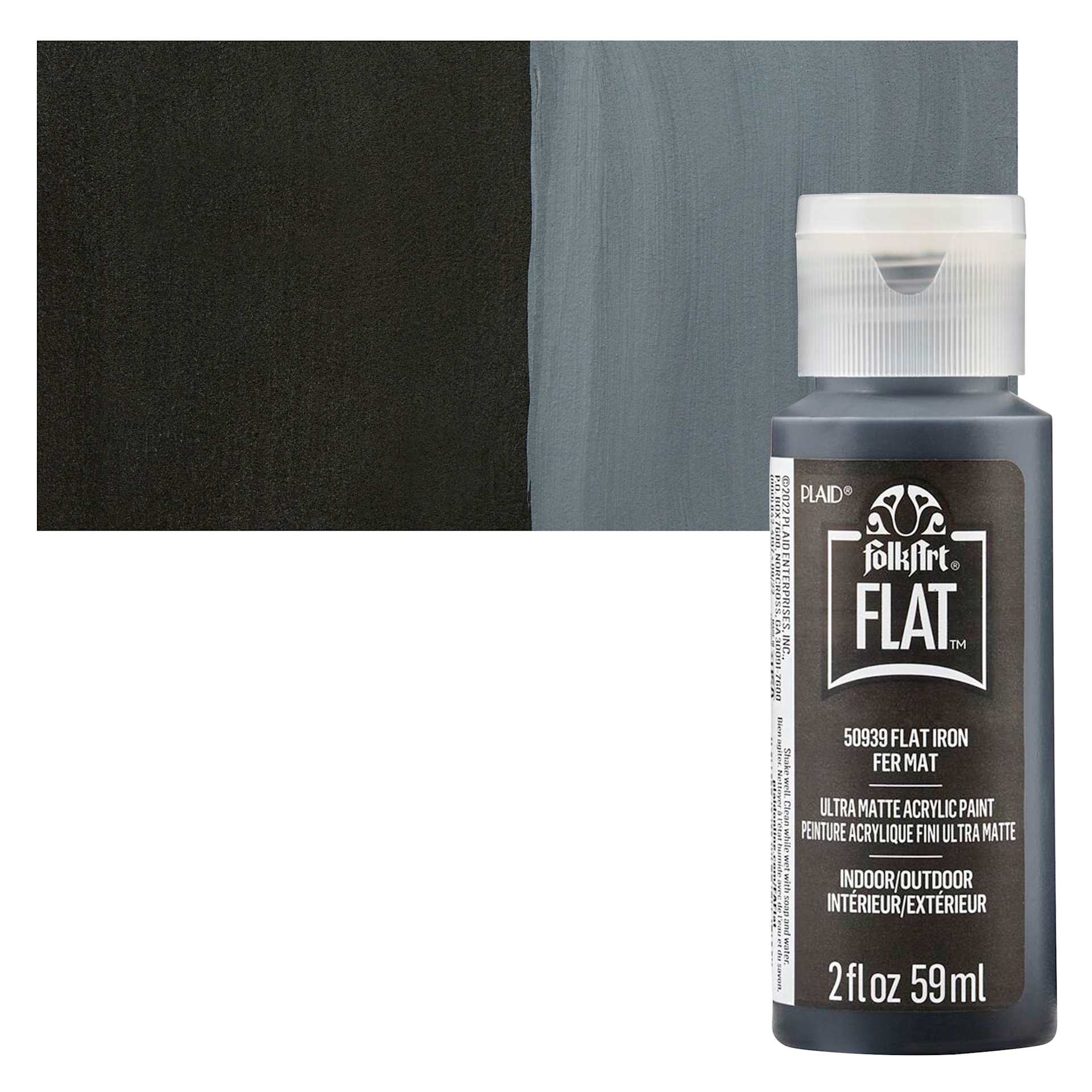 FolkArt Flat Ultra Matte Acrylic Paint - Flat Iron, 2 oz bottle and swatch