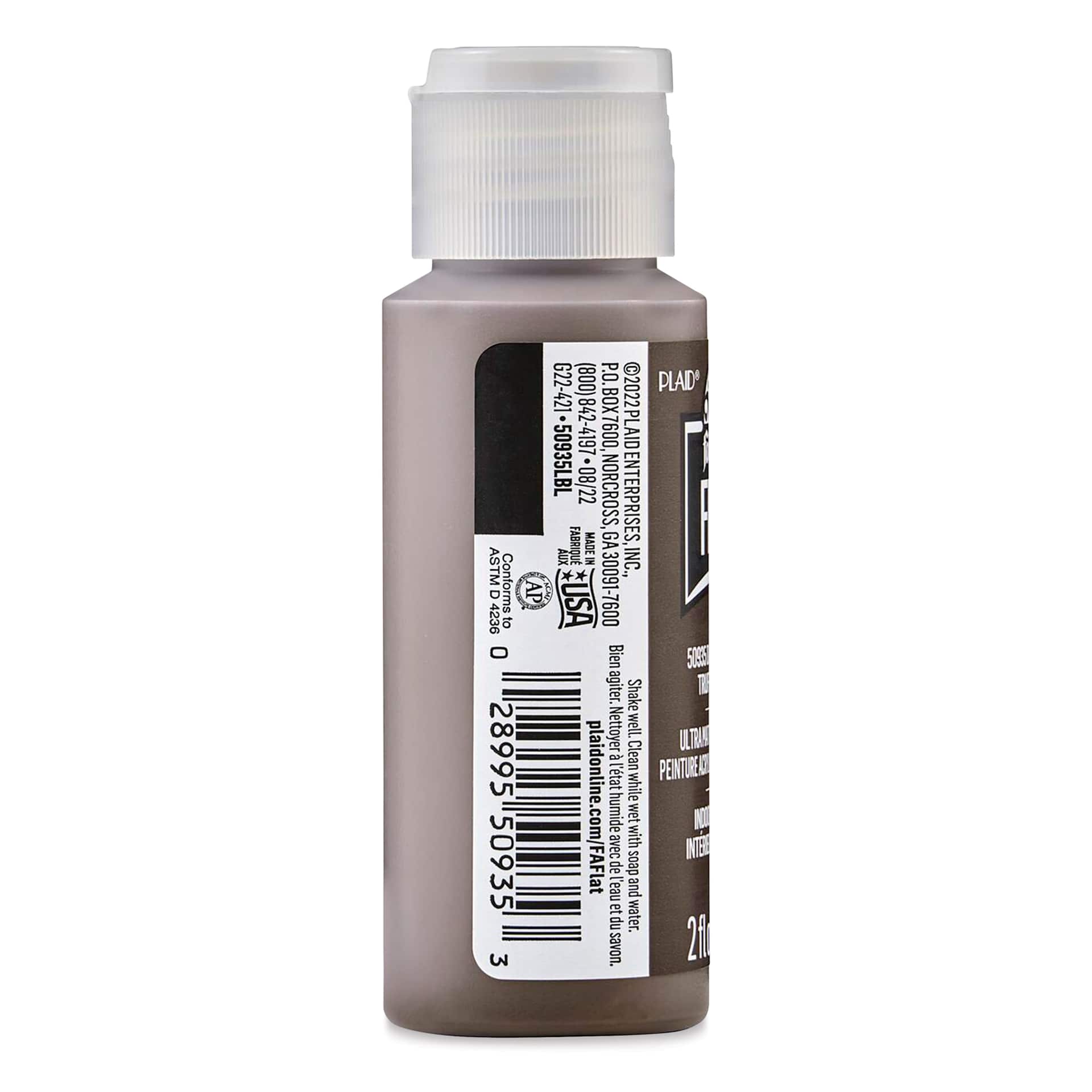 FolkArt Flat Ultra Matte Acrylic Paint - Dark Truffle, 2 oz, back of bottle