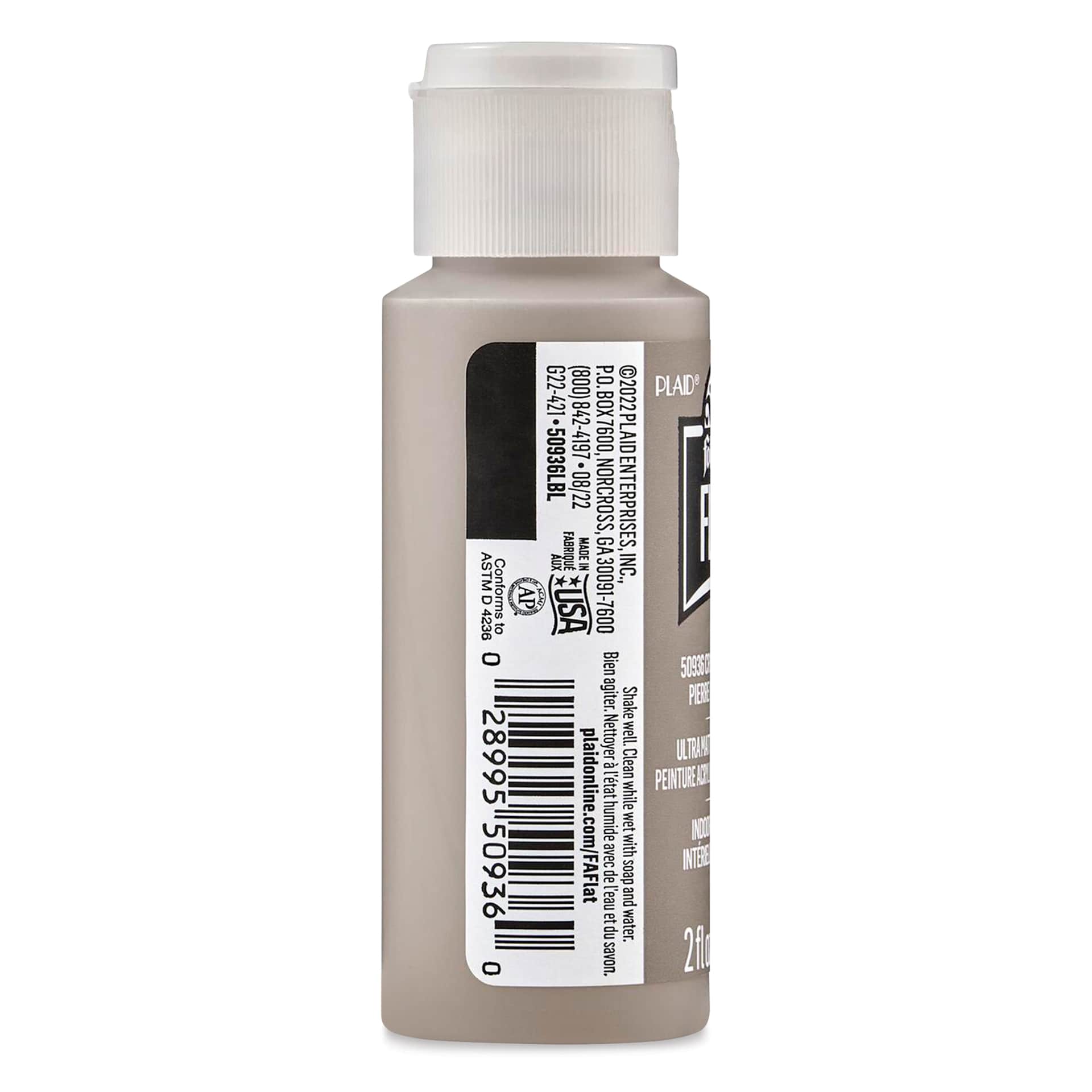 FolkArt Flat Ultra Matte Acrylic Paint - Crushed Stone, 2 oz, back of bottle