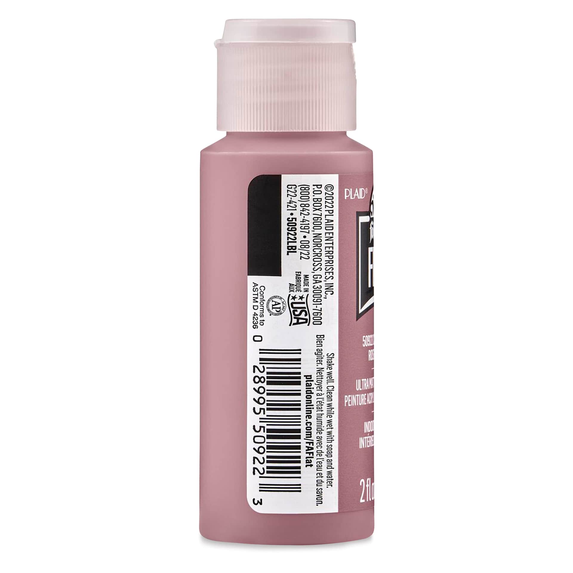 FolkArt Flat Ultra Matte Acrylic Paint - Cinder Rose, 2 oz, back of bottle