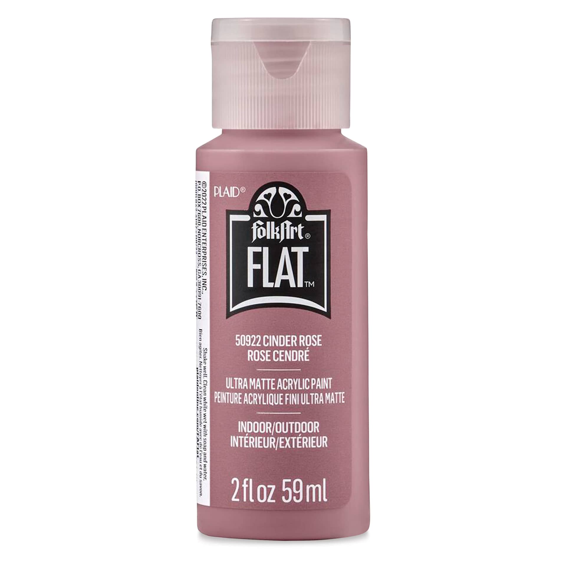 FolkArt Flat Ultra Matte Acrylic Paint - Cinder Rose, 2 oz, front of bottle