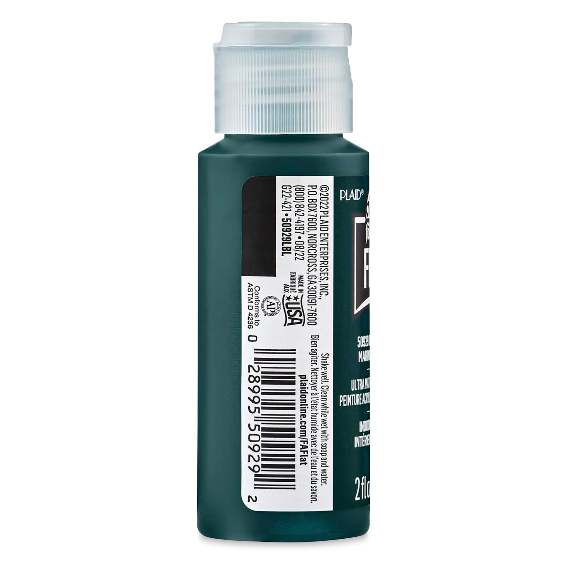 FolkArt Flat Ultra Matte Acrylic Paint - Deep Marine, 2 oz, back of bottle
