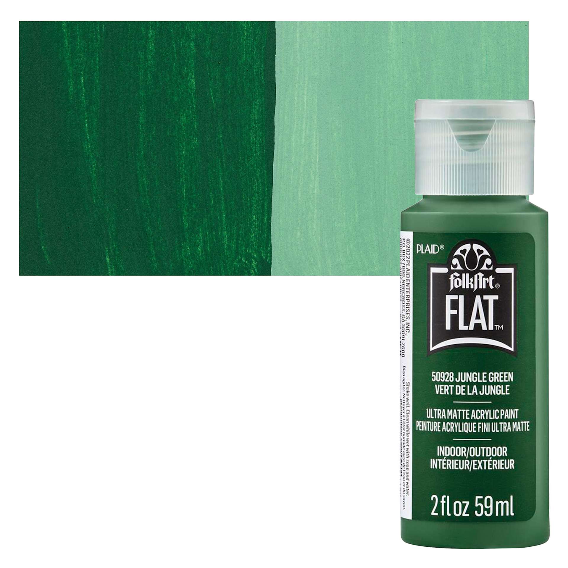 FolkArt Flat Ultra Matte Acrylic Paint - Jungle Green, 2 oz bottle and swatch