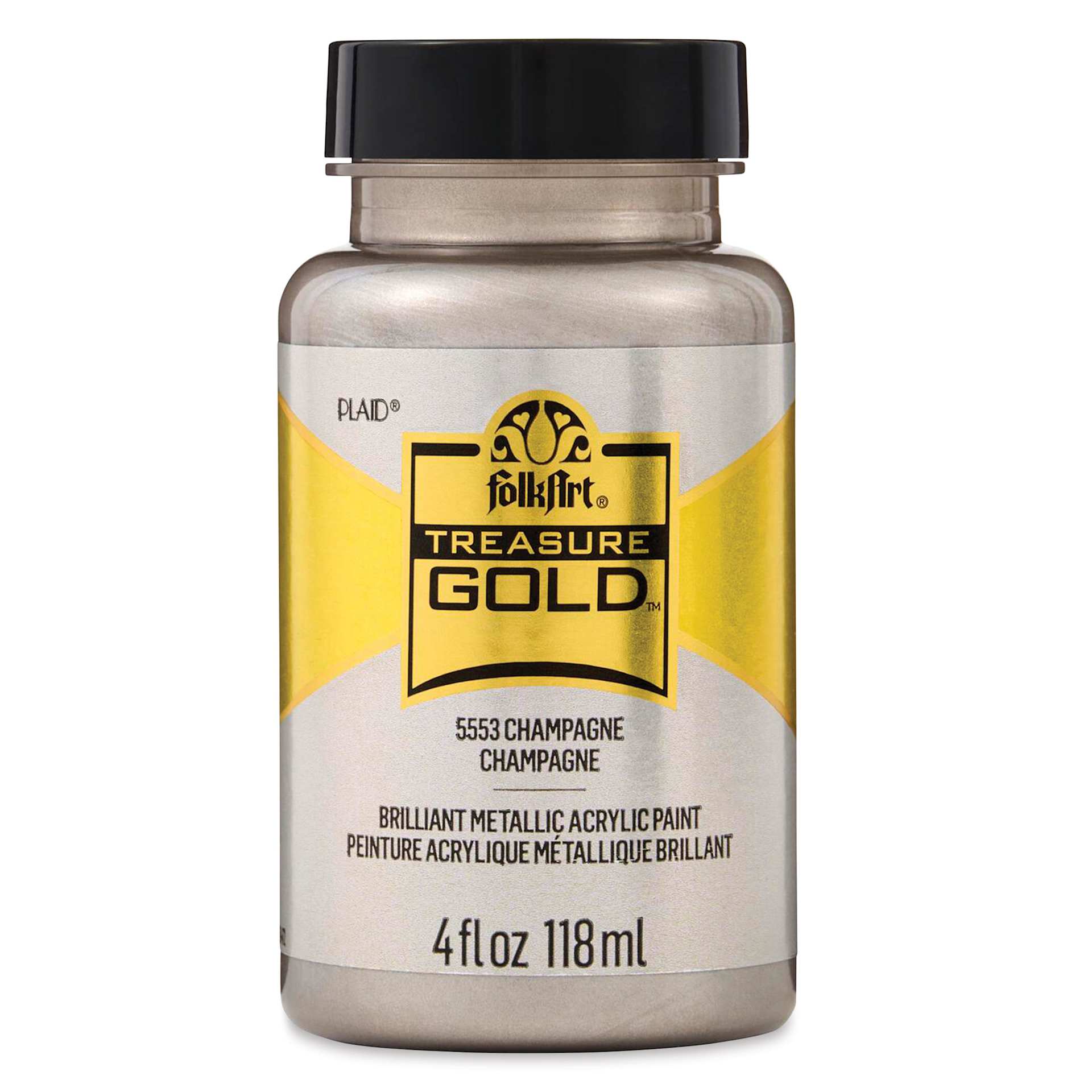 FolkArt Treasure Gold Acrylic Paint - Champagne, 4 oz Jar, front