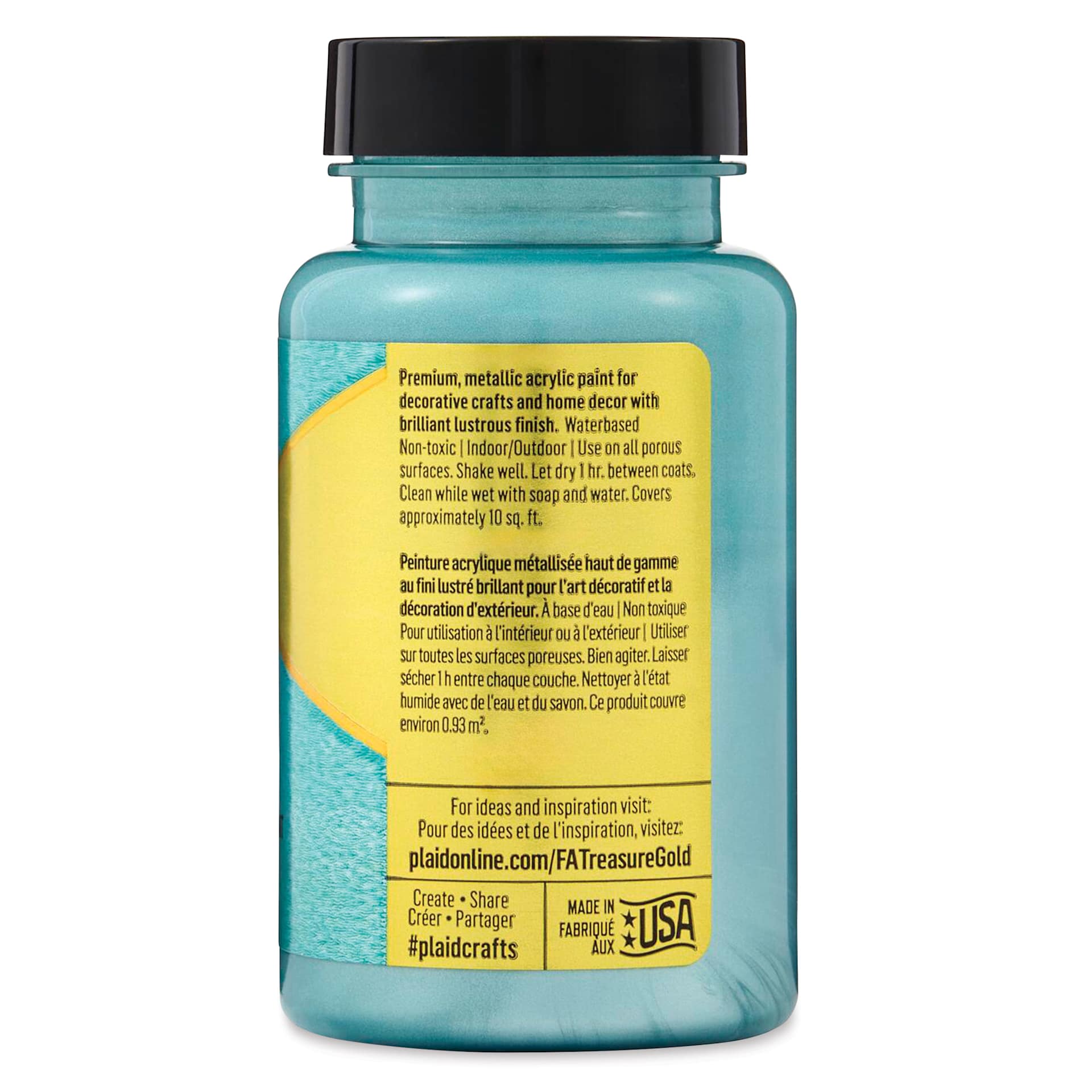 FolkArt Treasure Gold Acrylic Paint - Aquamarine, 4 oz Jar, back