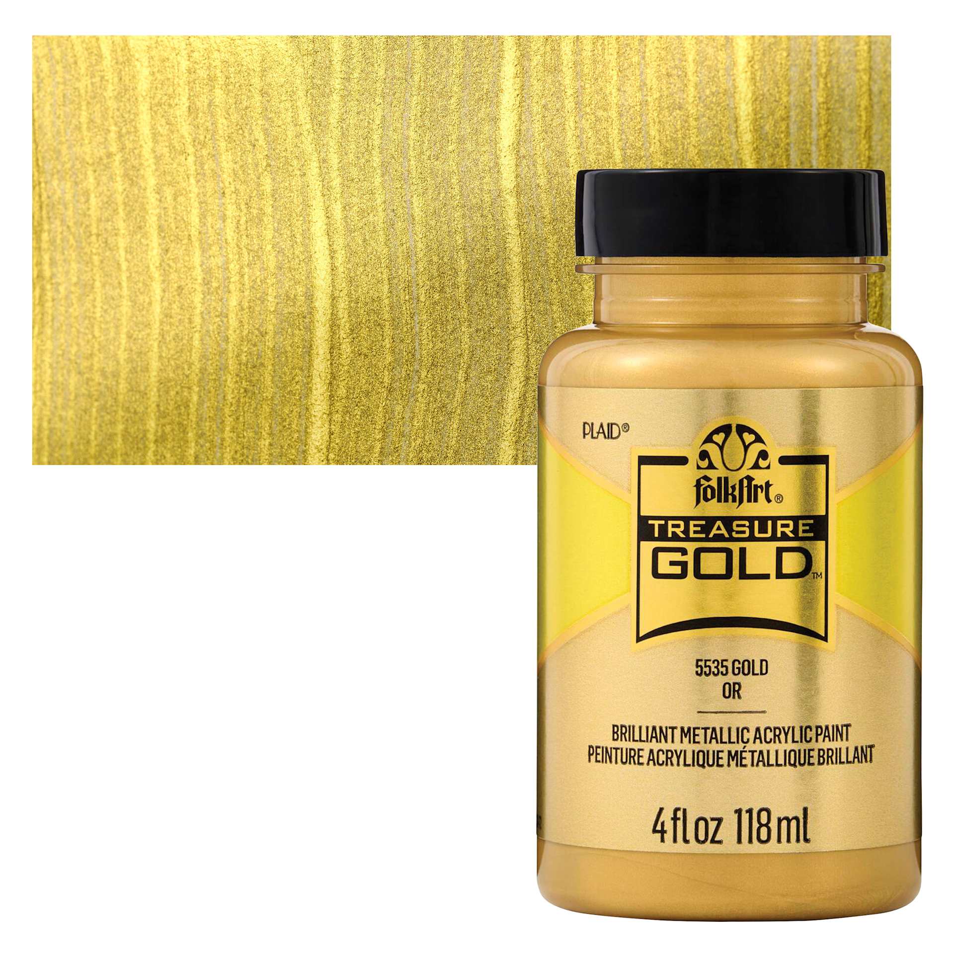 FolkArt Treasure Gold Acrylic Paint - Gold, 4 oz Jar and swatch