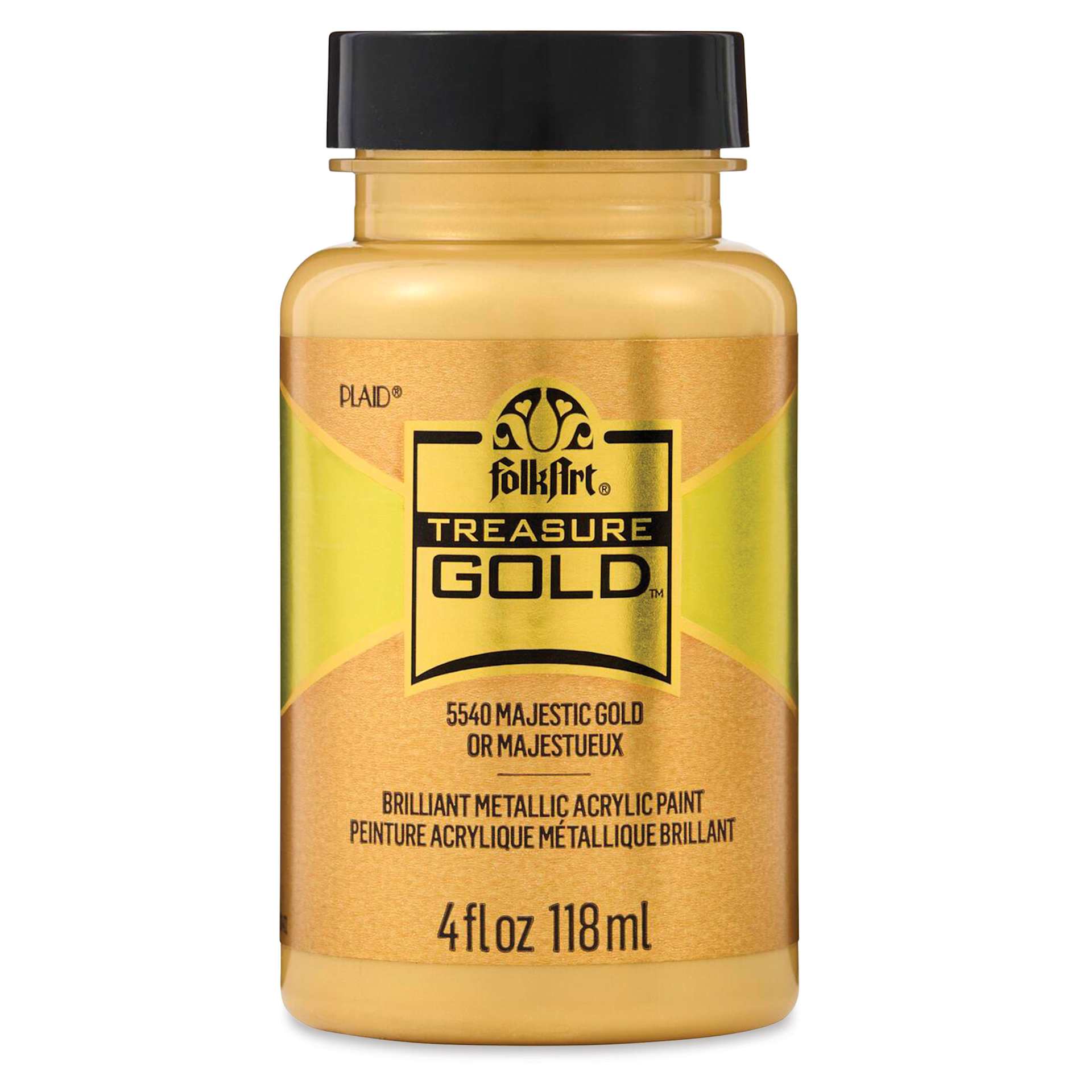FolkArt Treasure Gold Acrylic Paint - Majestic Gold, 4 oz Jar, front
