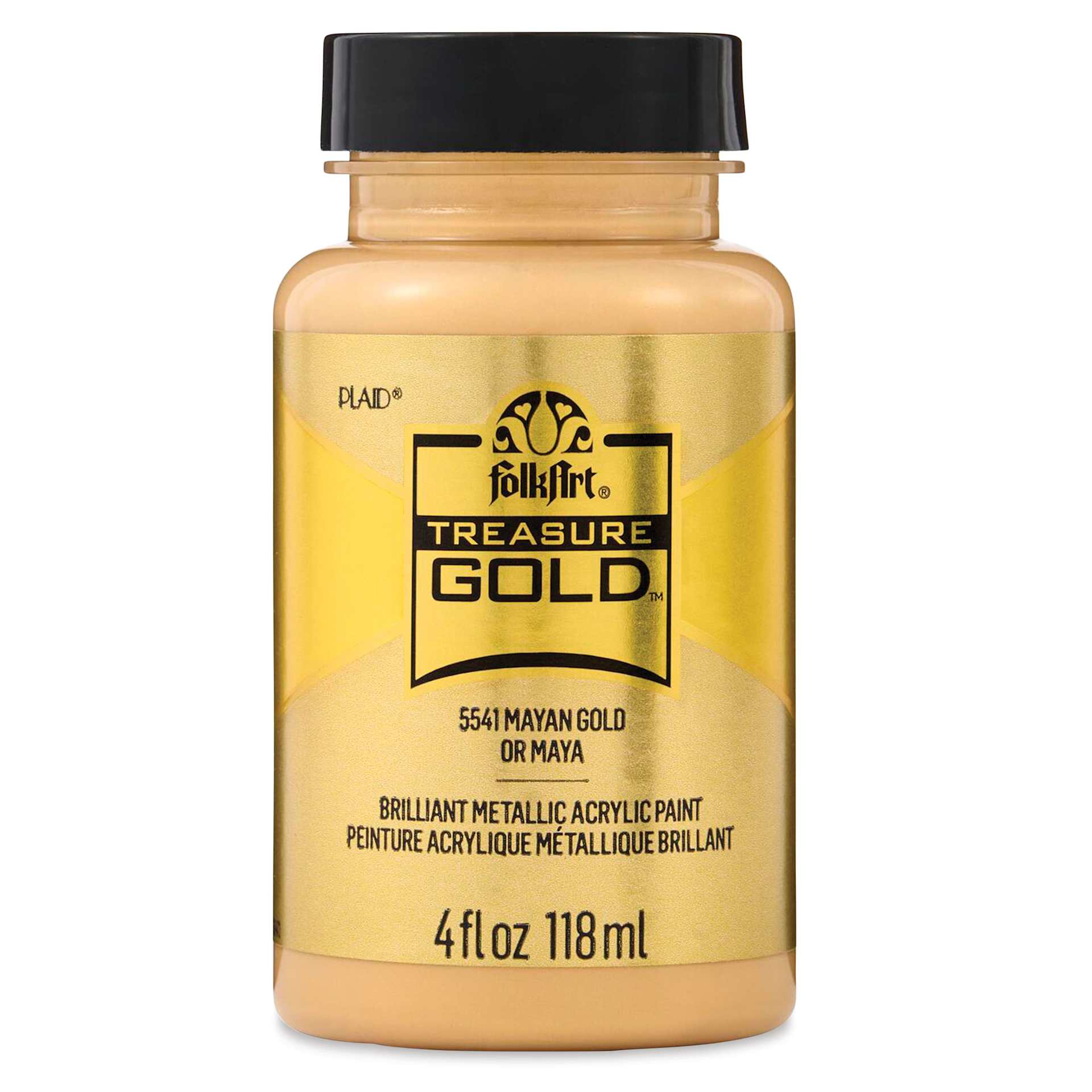 FolkArt Treasure Gold Acrylic Paint - Mayan Gold, 4 oz Jar, front