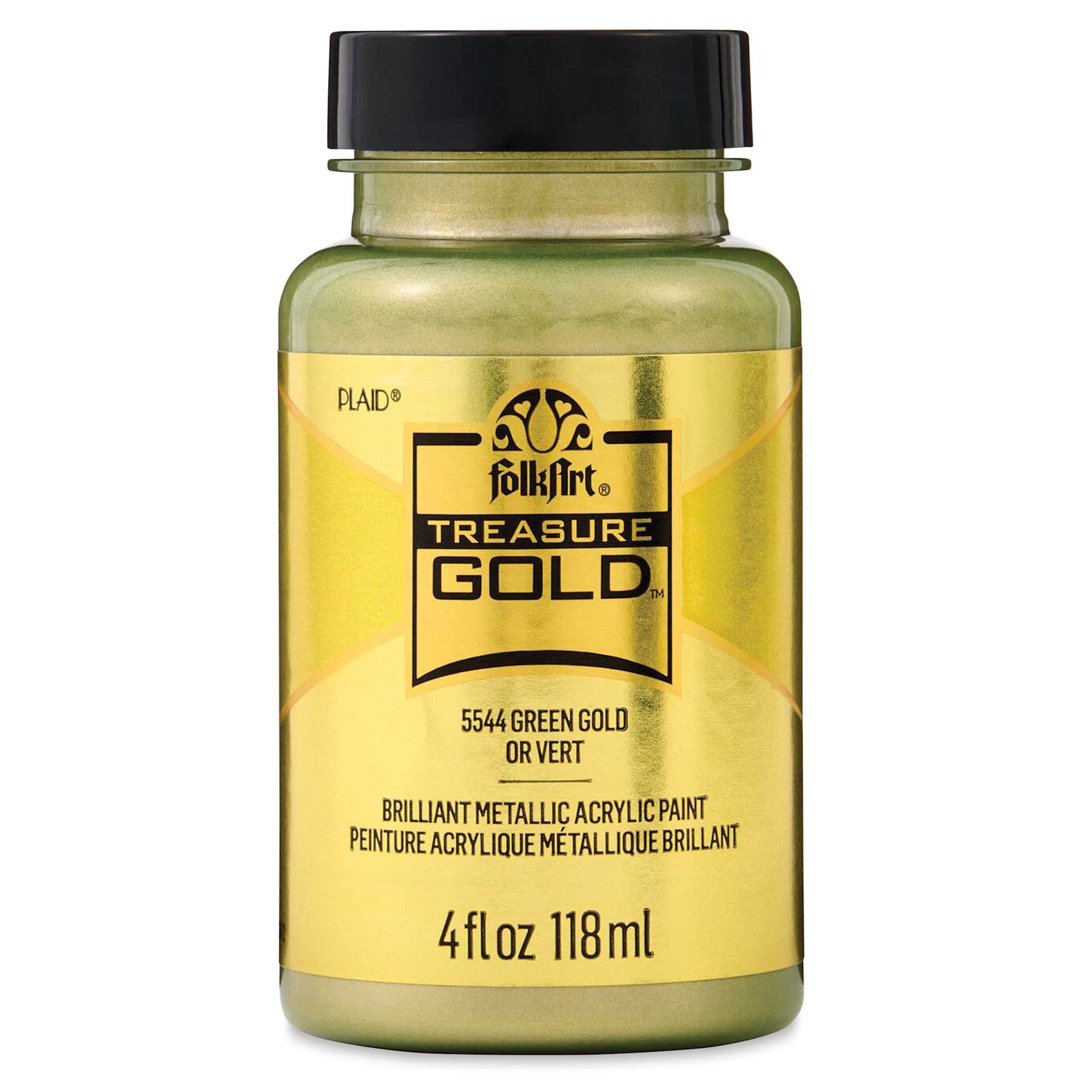 FolkArt Treasure Gold Acrylic Paint - Green Gold, 4 oz Jar, front