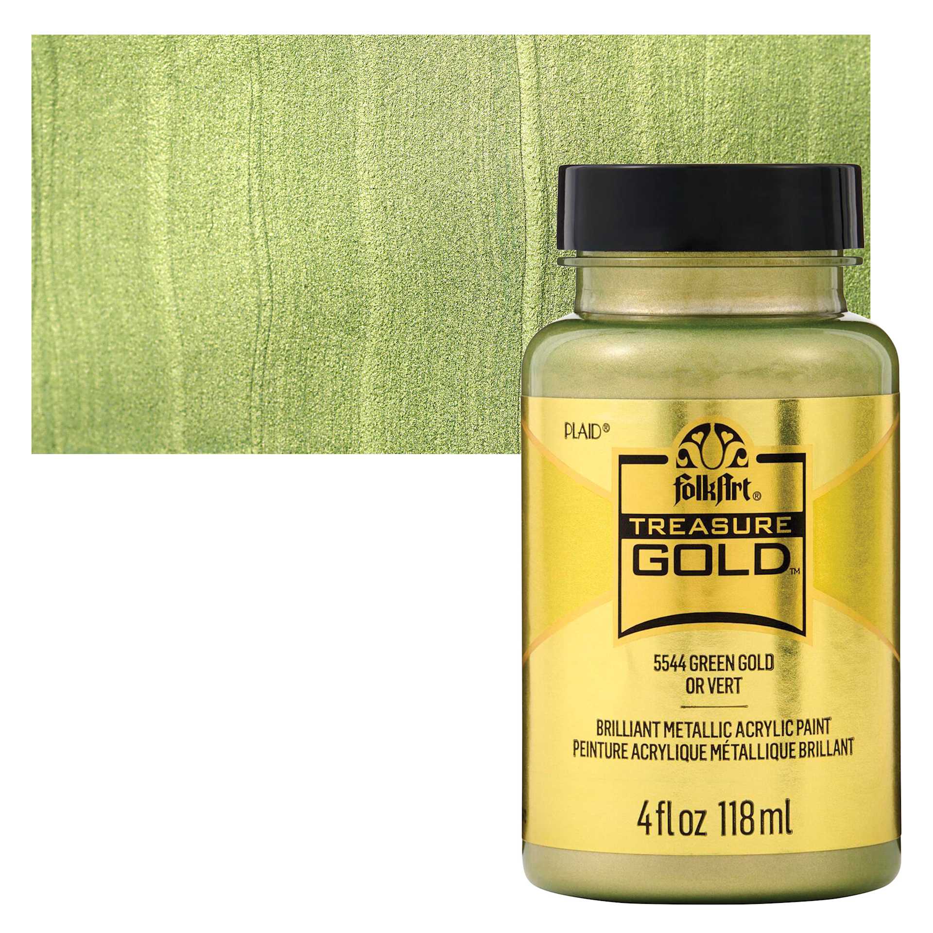FolkArt Treasure Gold Acrylic Paint - Green Gold, 4 oz Jar and swatch