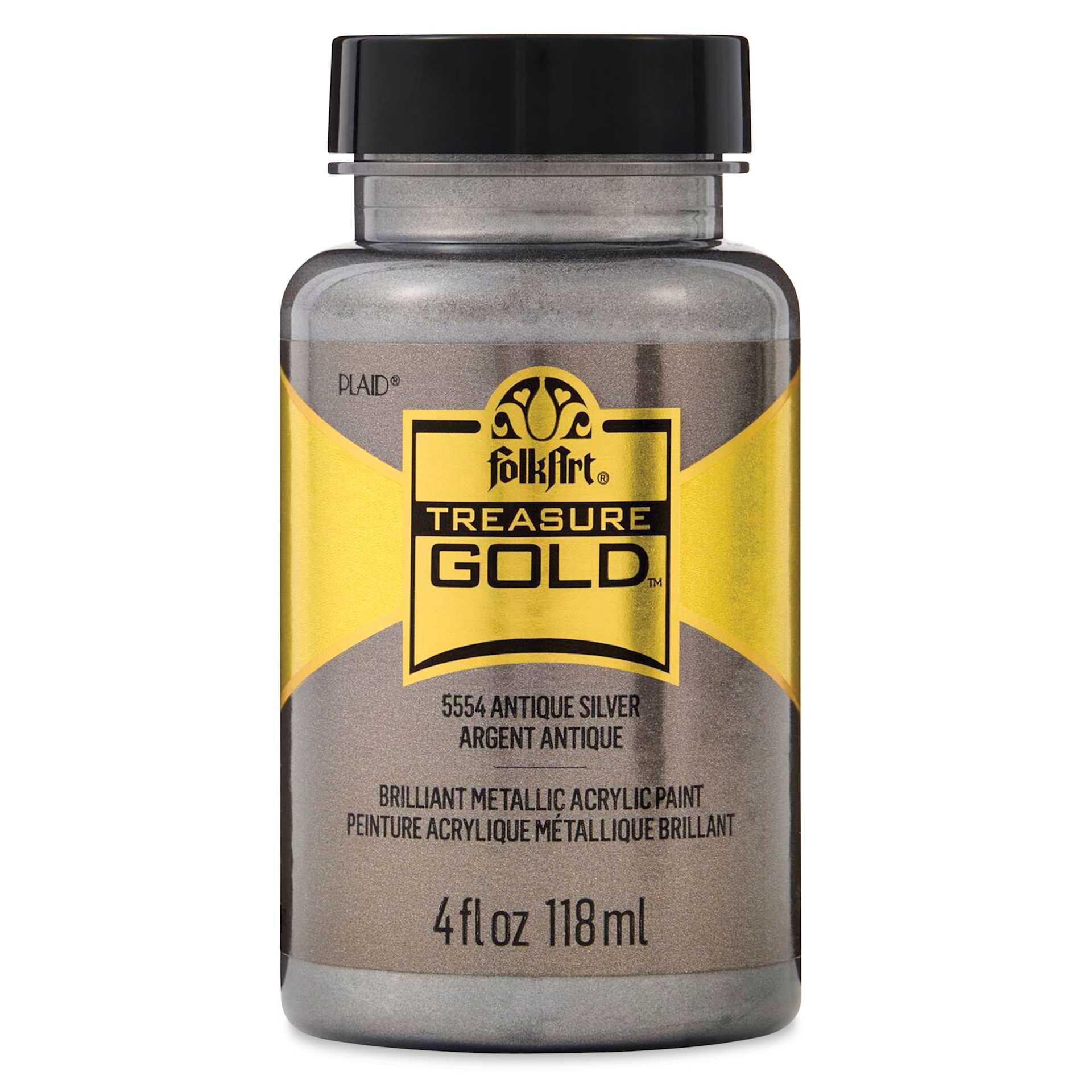 FolkArt Treasure Gold Acrylic Paint - Antique Silver, 4 oz Jar, front