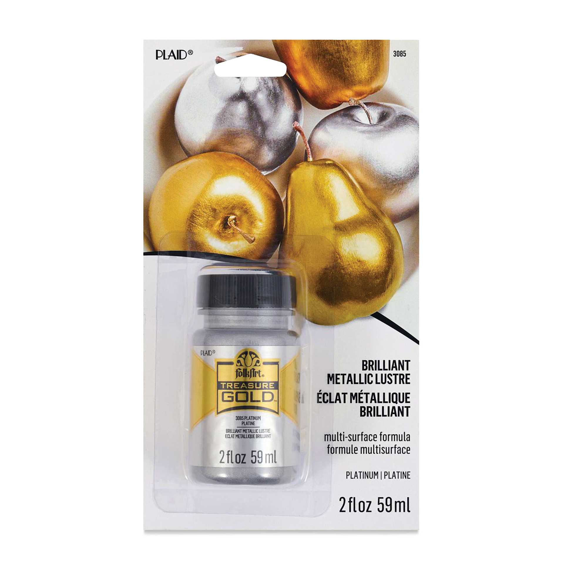 FolkArt Treasure Gold Acrylic Paint - Platinum, 2 oz Jar, front
