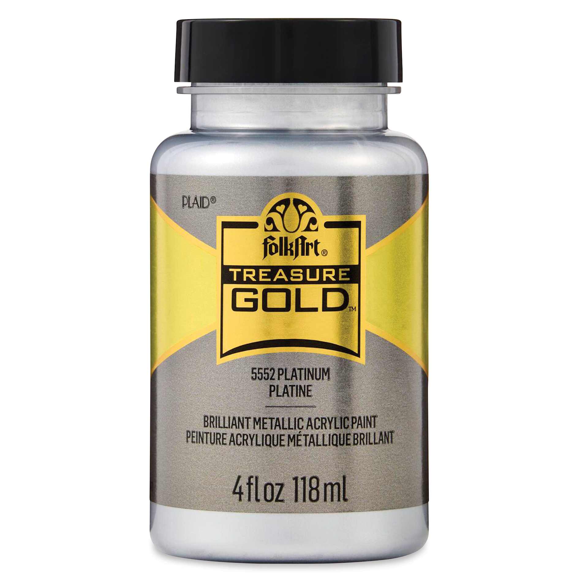 FolkArt Treasure Gold Acrylic Paint - Platinum, 4 oz Jar, front