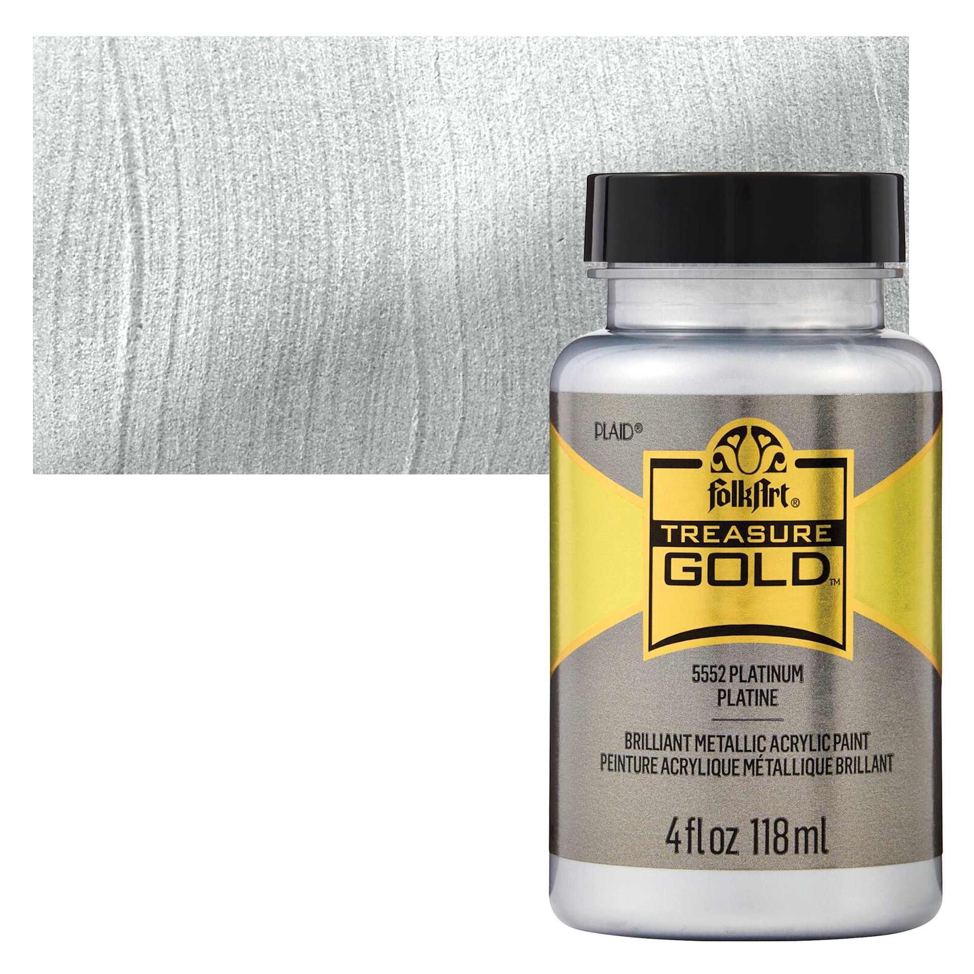 FolkArt Treasure Gold Acrylic Paint - Platinum, 4 oz Jar and swatch