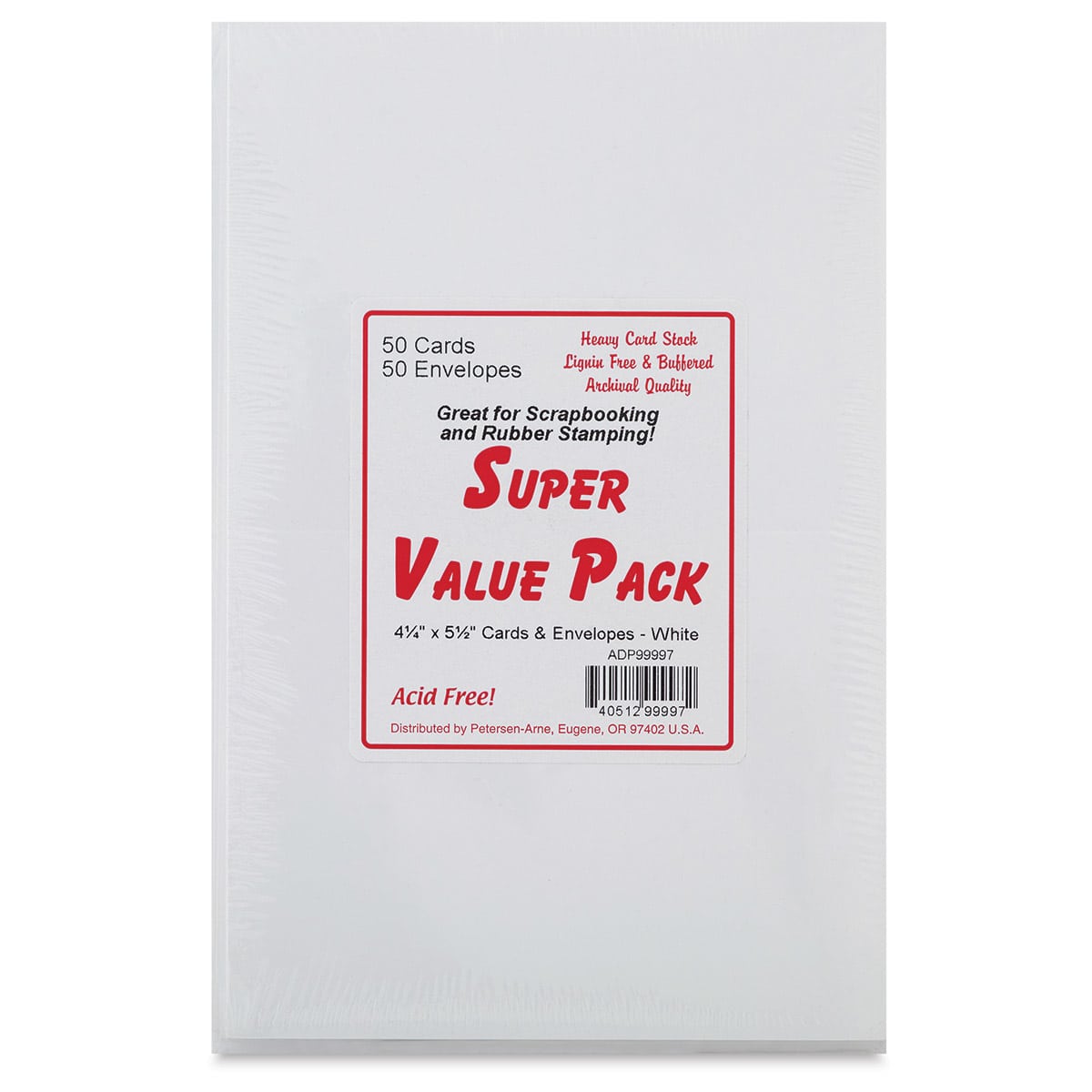 Paper Accents Super Value Cards and Envelopes - Front of package of 50pc White 4 1/4" x 5 1/2" cards