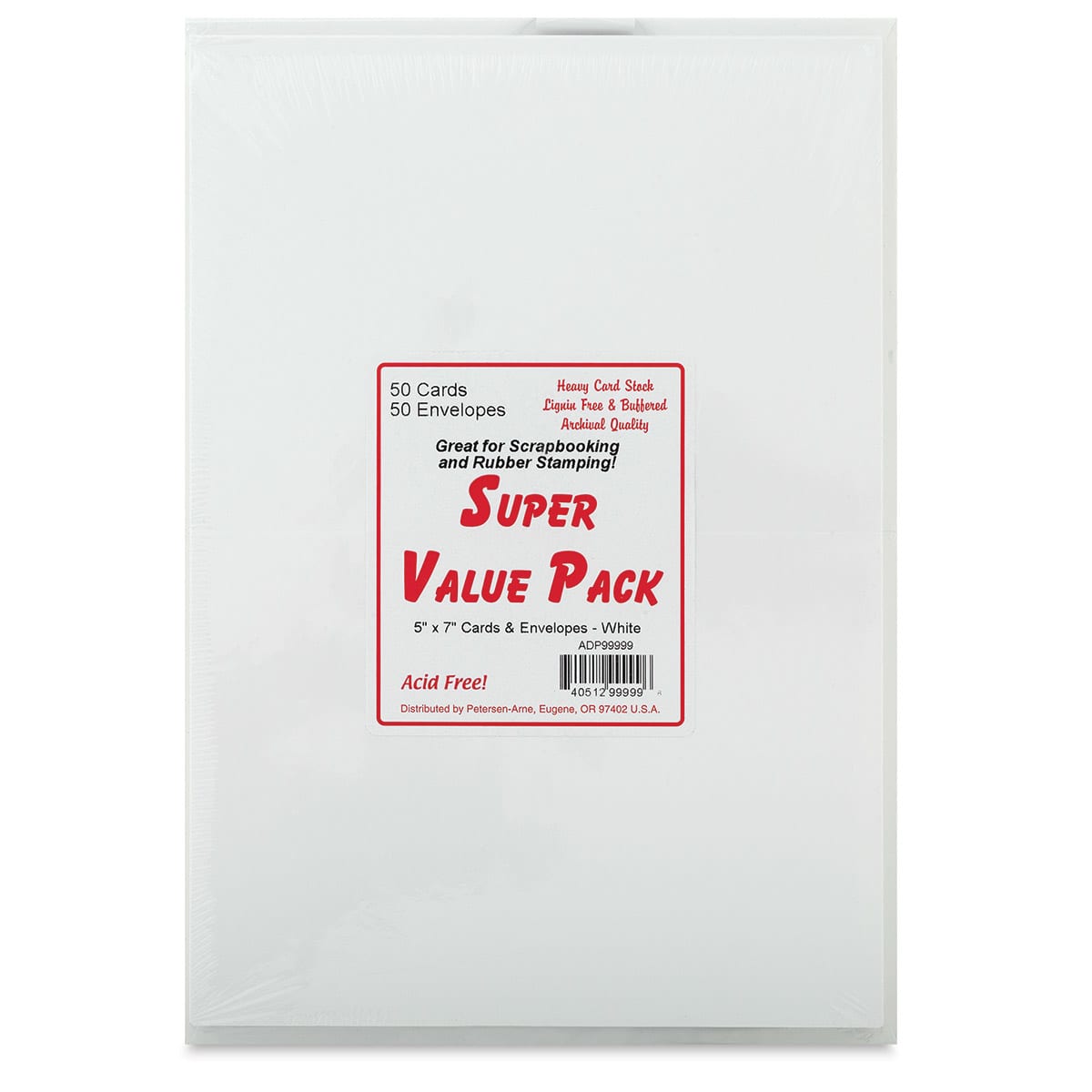 Paper Accents Super Value Cards and Envelopes - Front of package of 50 pc White 5" x 7" cards