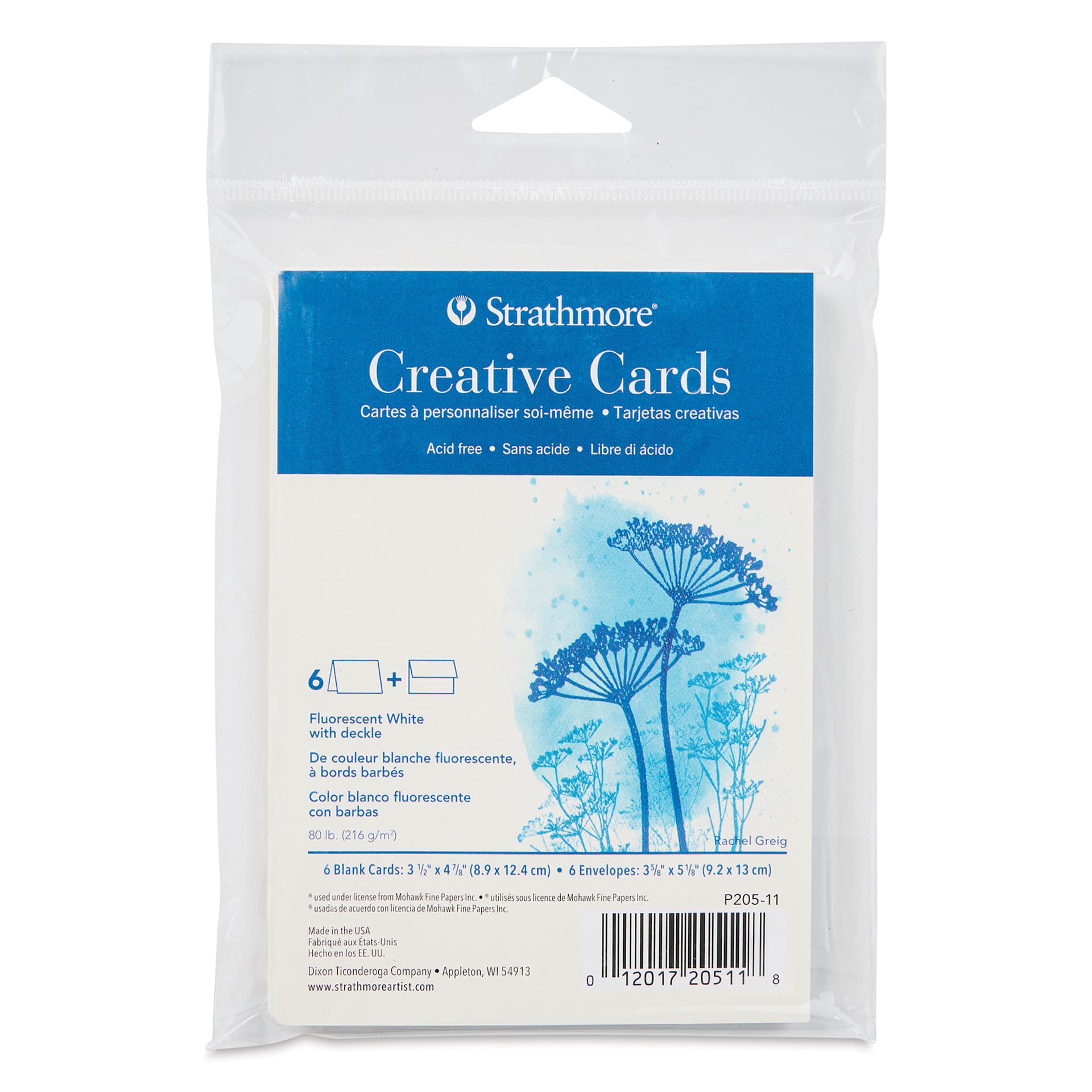 Announcement Size, Fluorescent White with Deckle, front of the package of 6