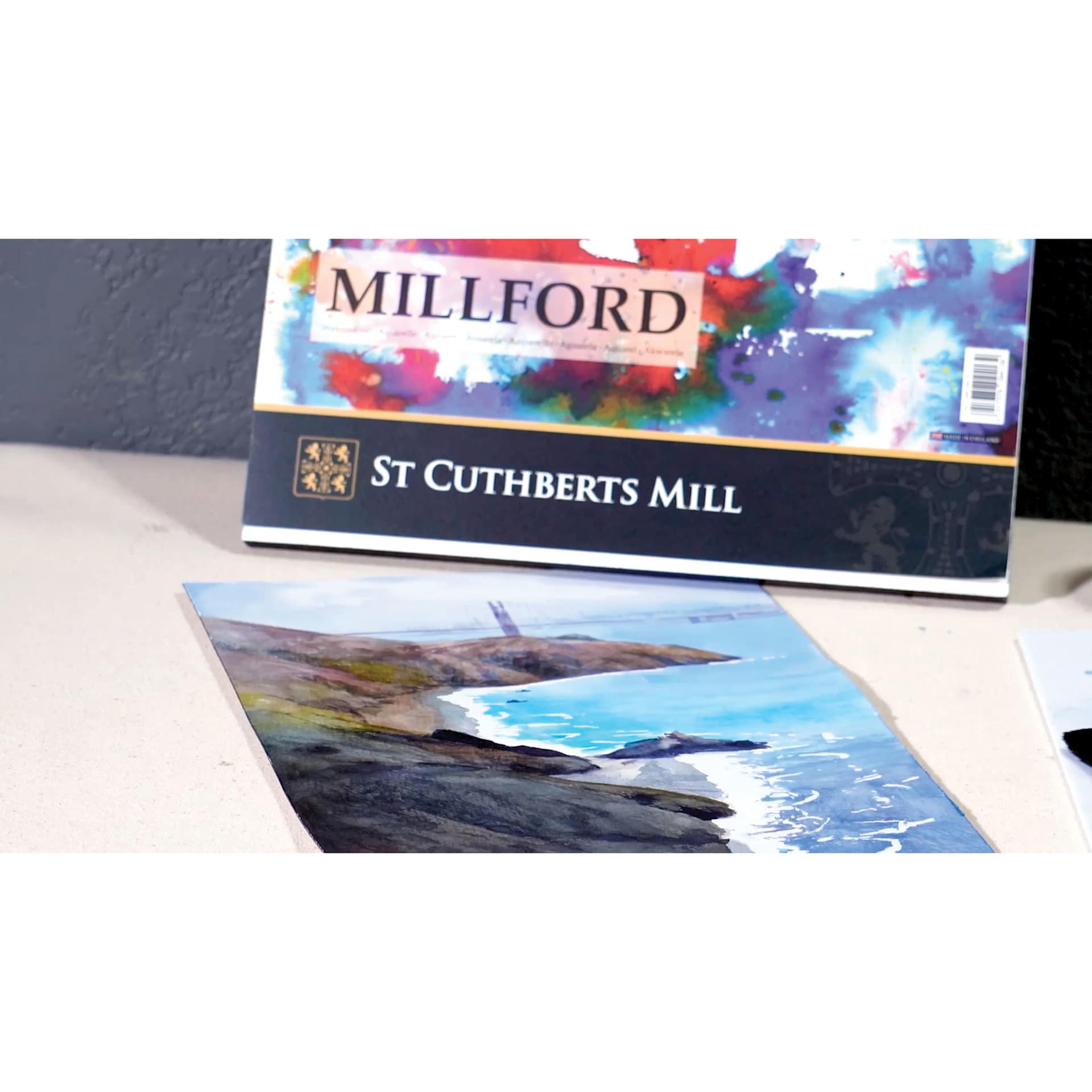 St Cuthbert's Millford Watercolor Paper Blocks, finished painting next to watercolor paper block