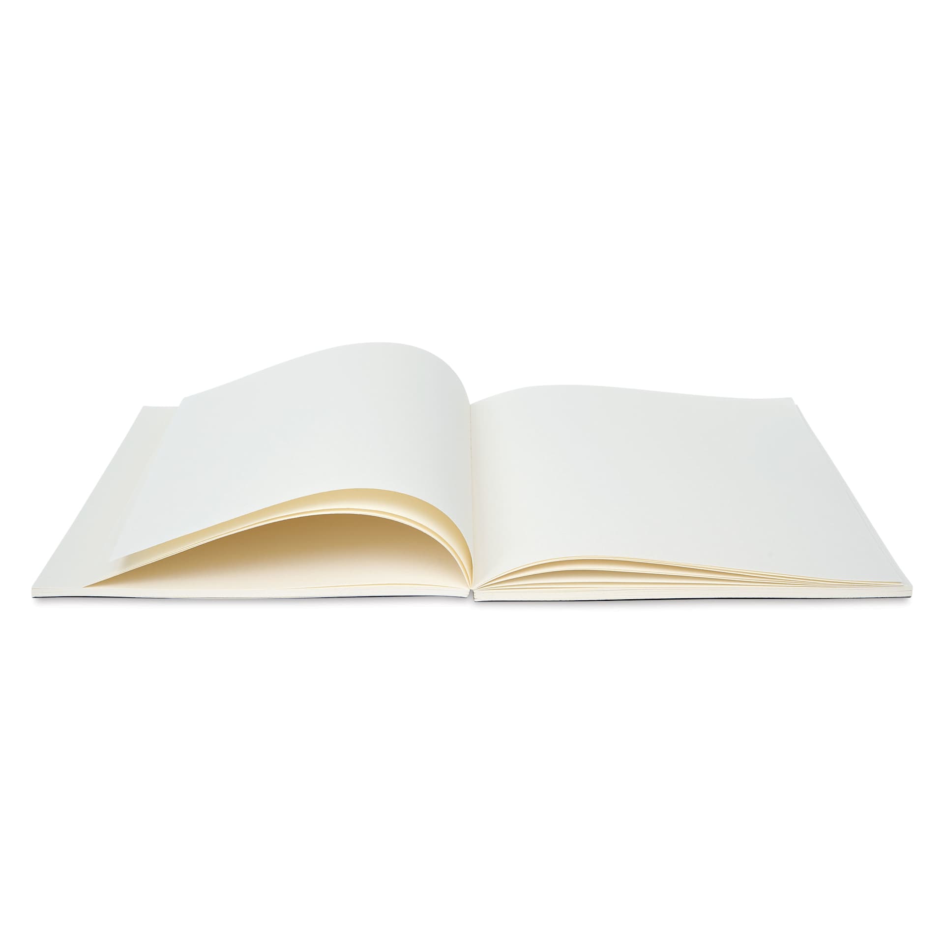 Pacific Arc Sketchbook - Black, 8.5" x 11", open, angled view