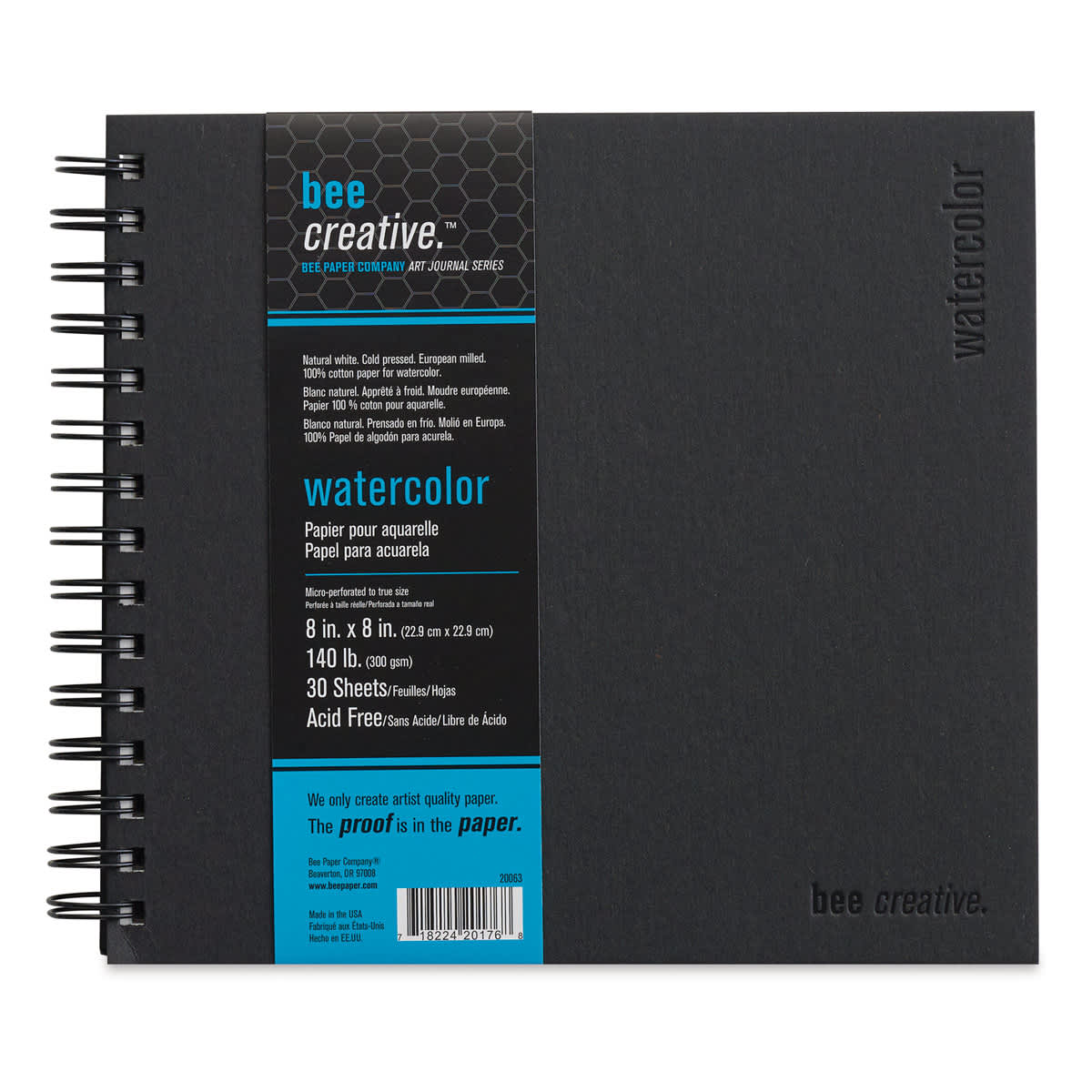 Bee Creative Watercolor Book - 8" x 8", 30 Sheets, 140 lb, wire bound, Closed