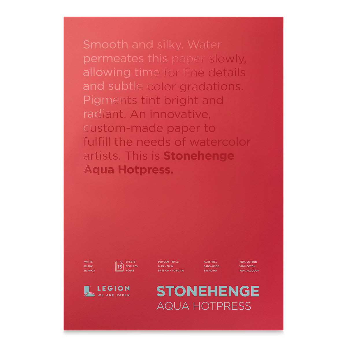 Legion Stonehenge Aqua Watercolor Block - Hot Press, 14" x 20", 15 sheets, front