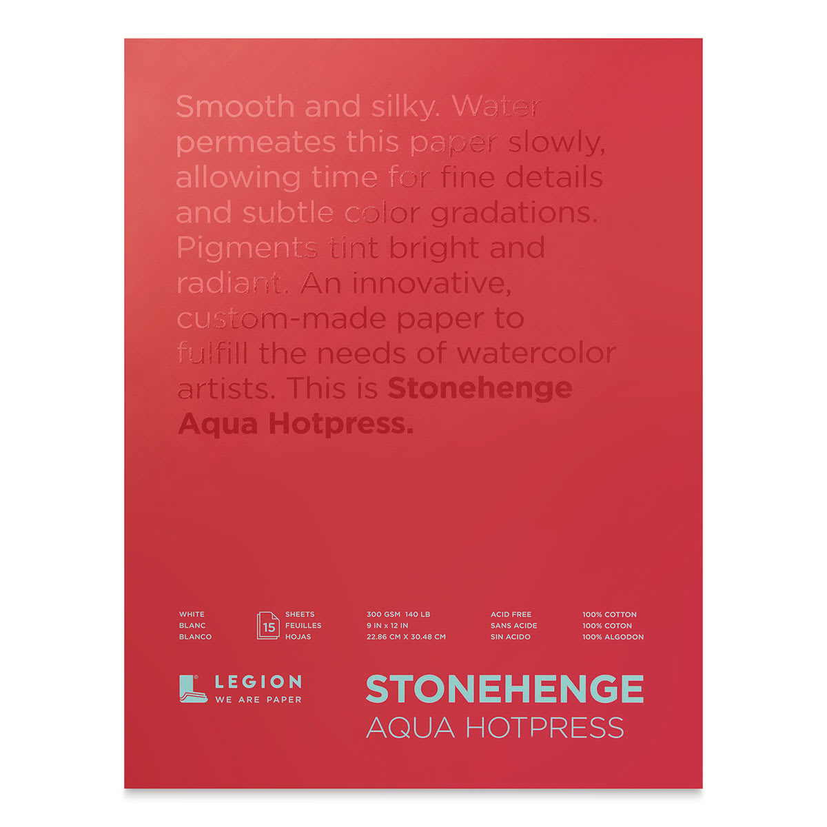 Legion Stonehenge Aqua Watercolor Block - Hot Press, 9" x 12", 15 sheets
