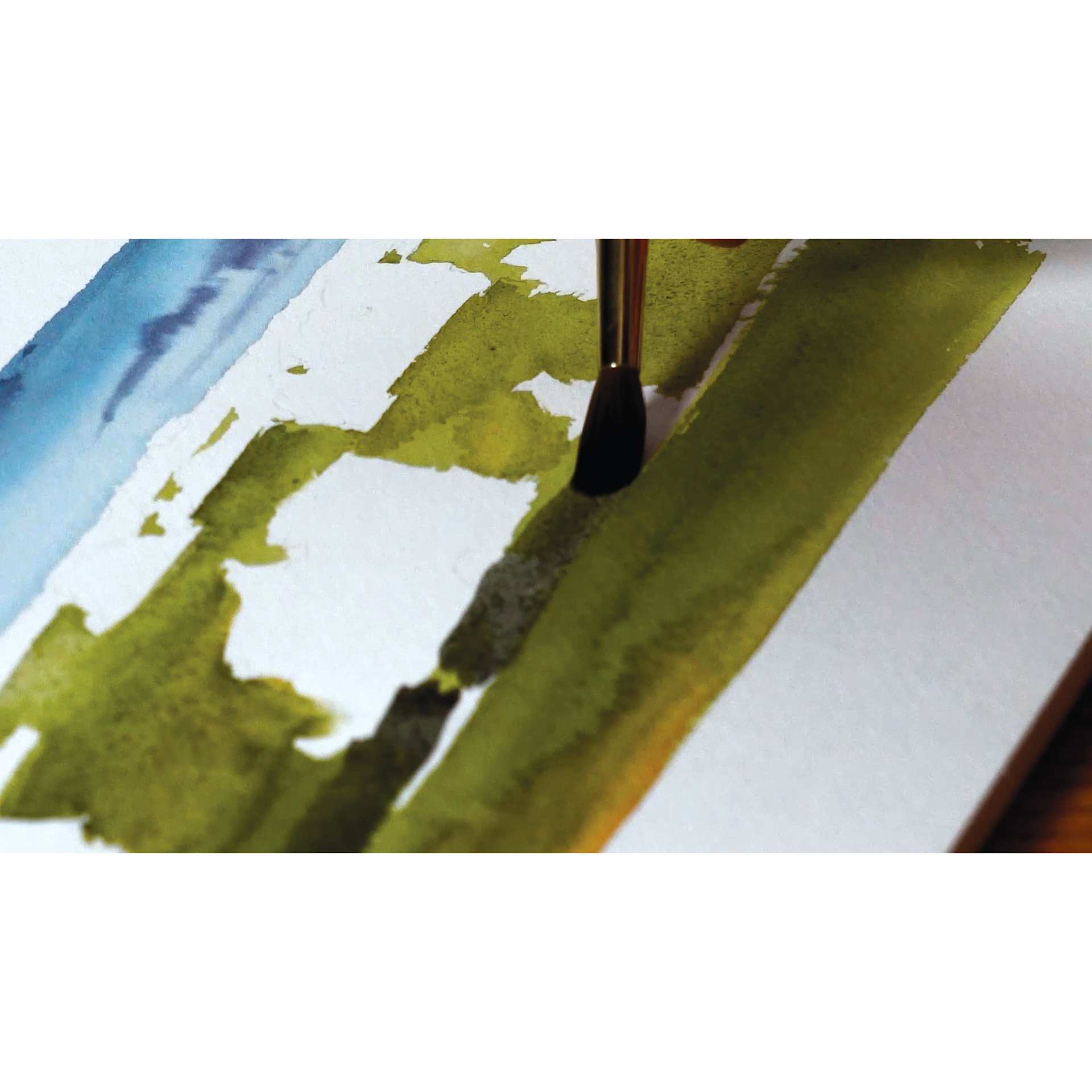 Legion Stonehenge Aqua Watercolor Blocks, close-up of green paint on watercolor paper