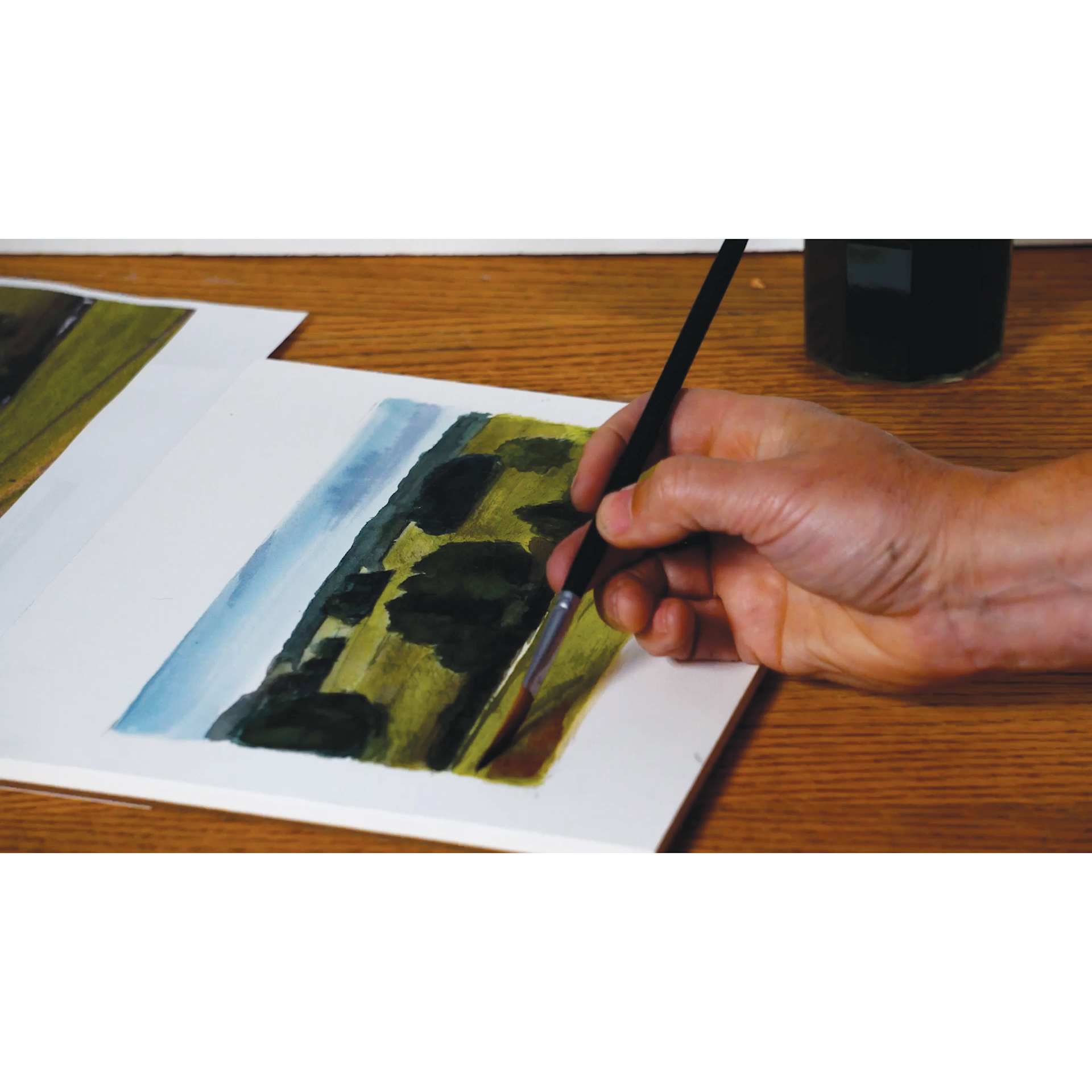 Legion Stonehenge Aqua Watercolor Blocks, landscape artwork in progress