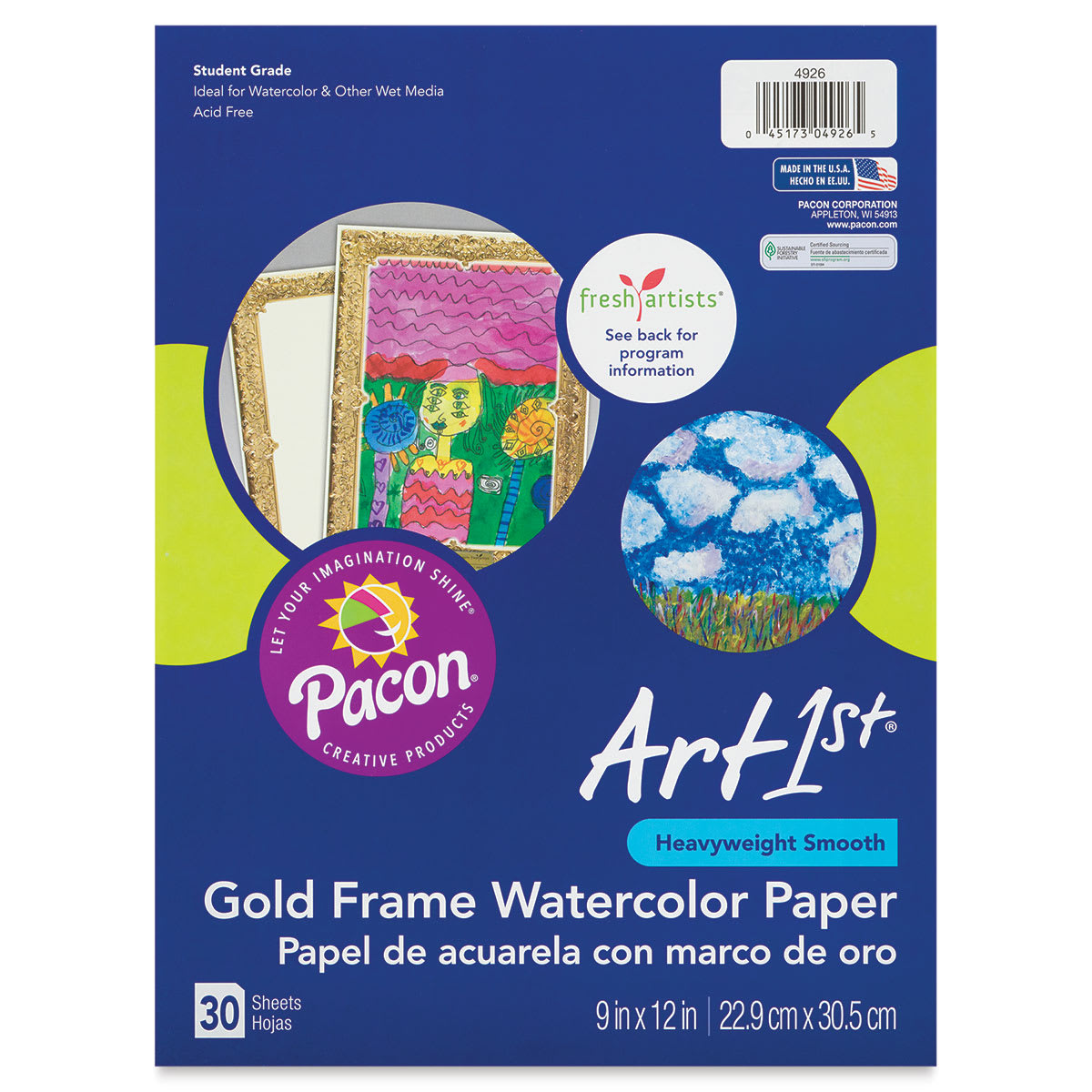 Pacon Art1st Gold Frame Watercolor Paper - Front of 9" x 12" package