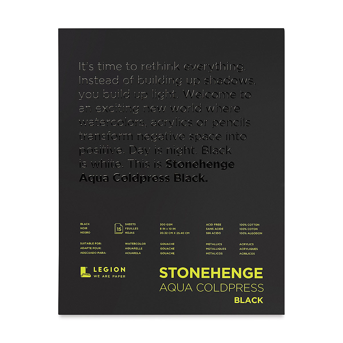 Legion Stonehenge Aqua Black Watercolor Paper Pad - 8'' x 10'', Cold Press, 15 Sheets