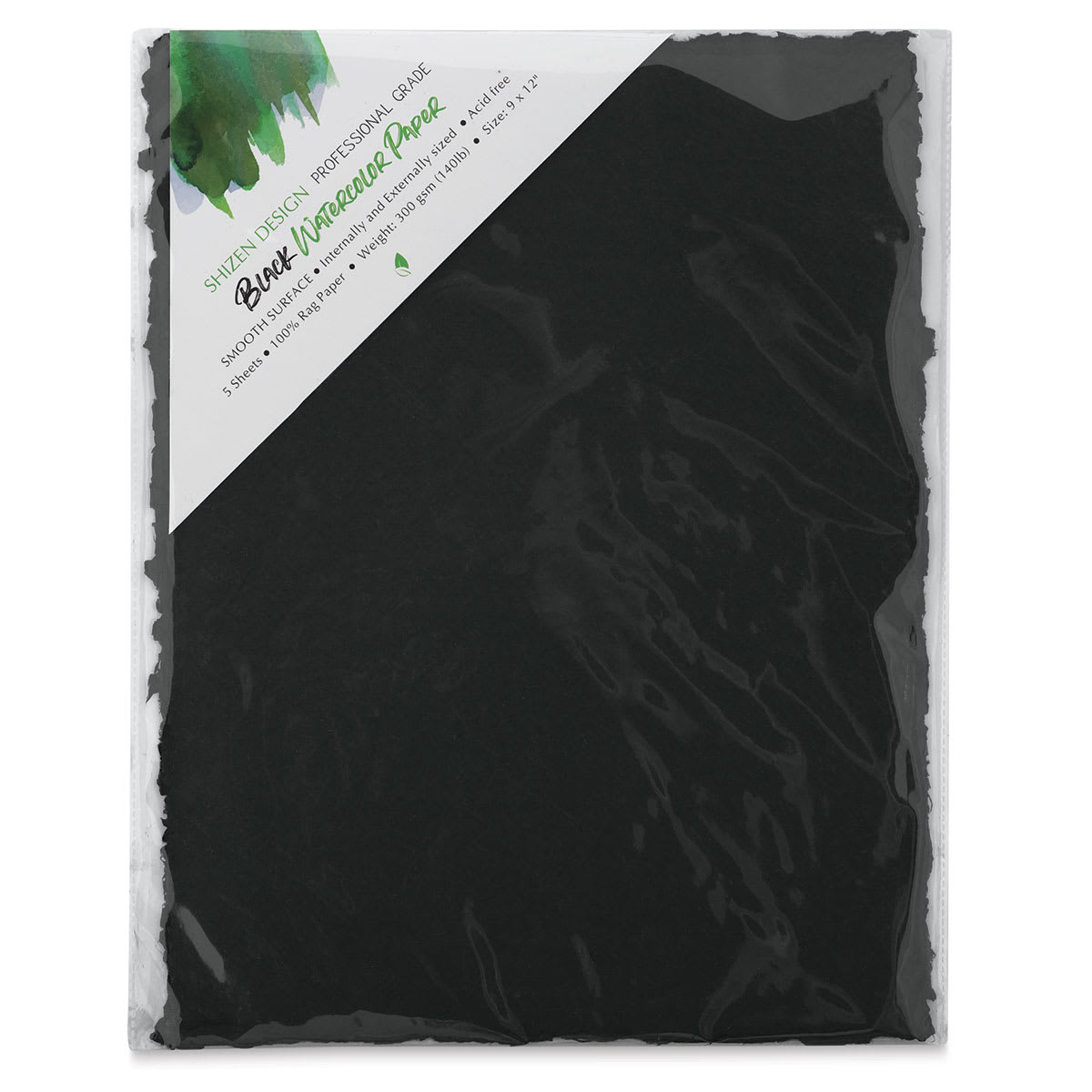 Shizen Black Watercolor Paper - 9" x 12", Hot Press/Smooth, 5 Sheets in package