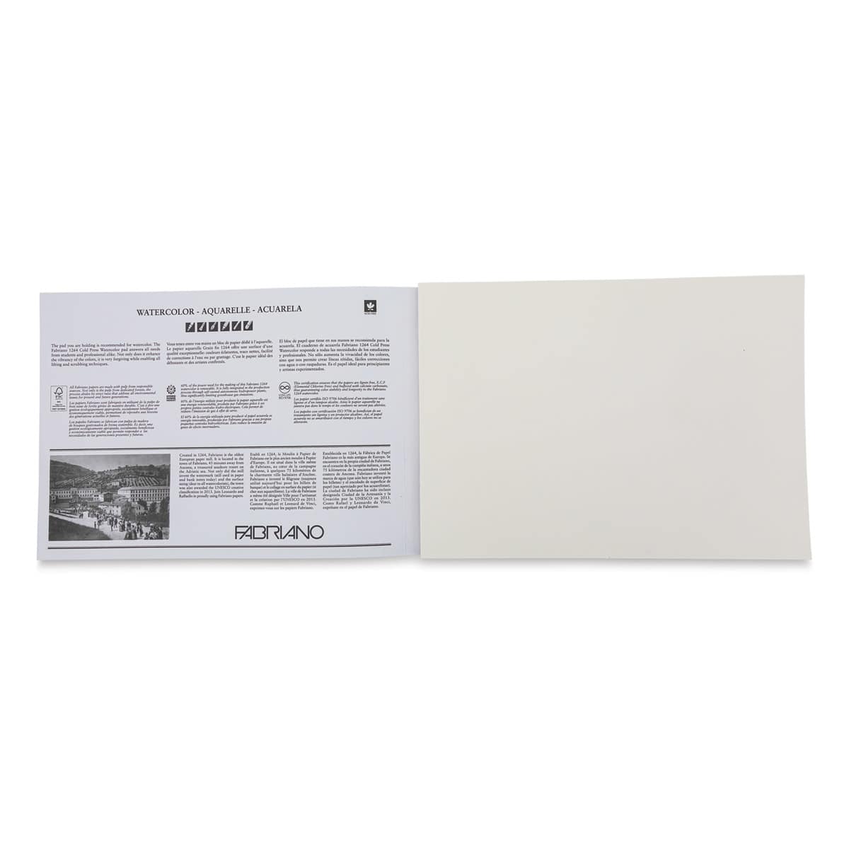 Fabriano 1264 Watercolor Pad, 11" x 15", Glue Bound, 30 Sheets, Landscape, Open