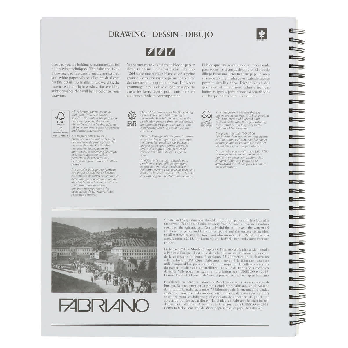 Fabriano 1264 Drawing Pad, 9 inx12 in, 90 lb, 40 Sheets