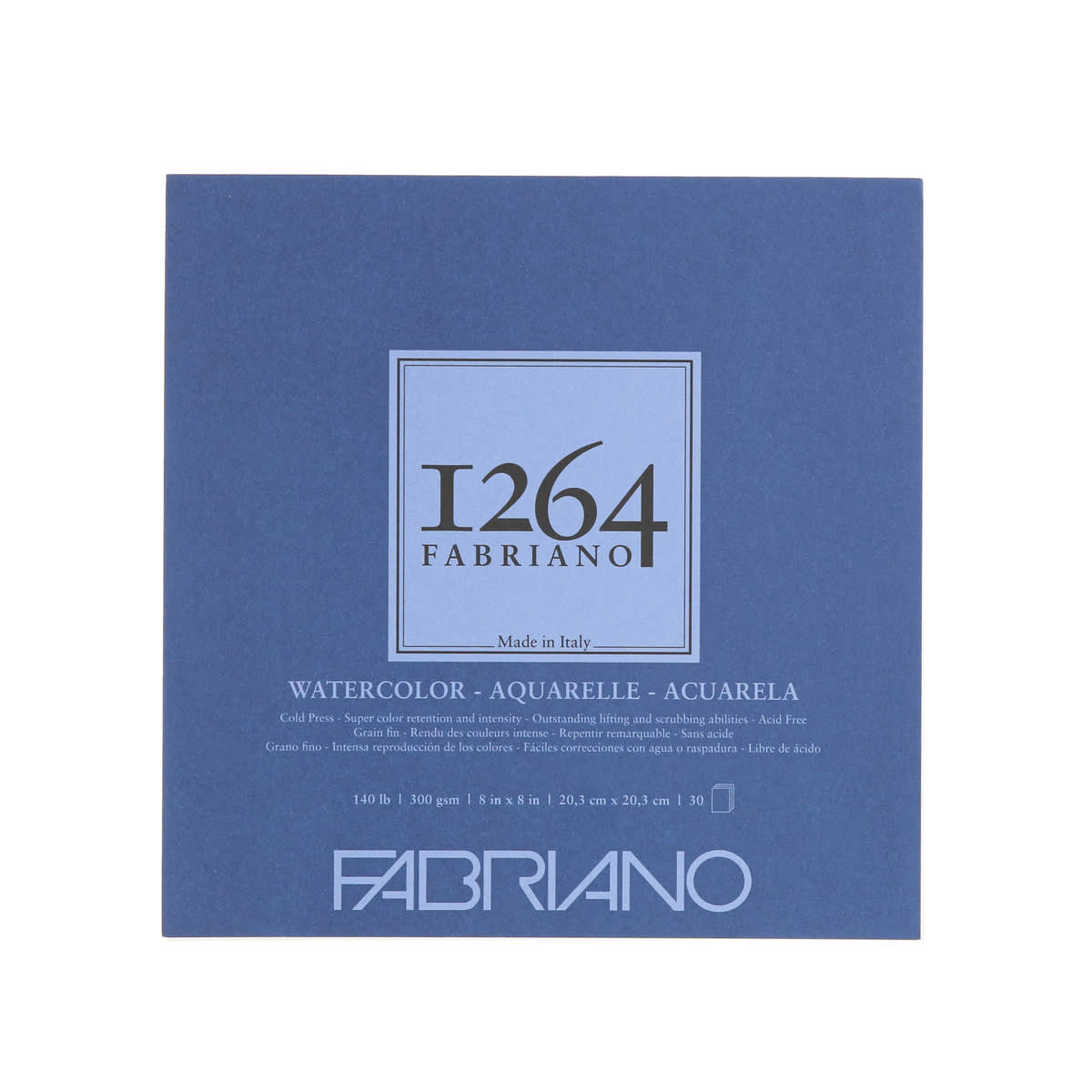 Fabriano 1264 Watercolor Pad, Glue Bound, 8”x8”, 140 lb, 30 Sheets