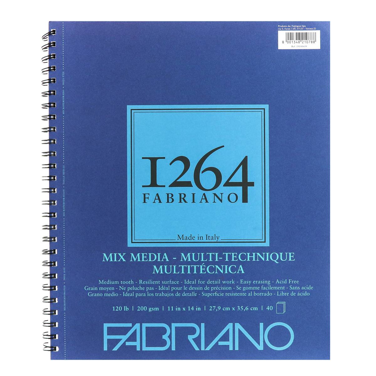 Fabriano 1264 Mixed Media Pad, 11”x14”, 120 lb, 40 Sheets