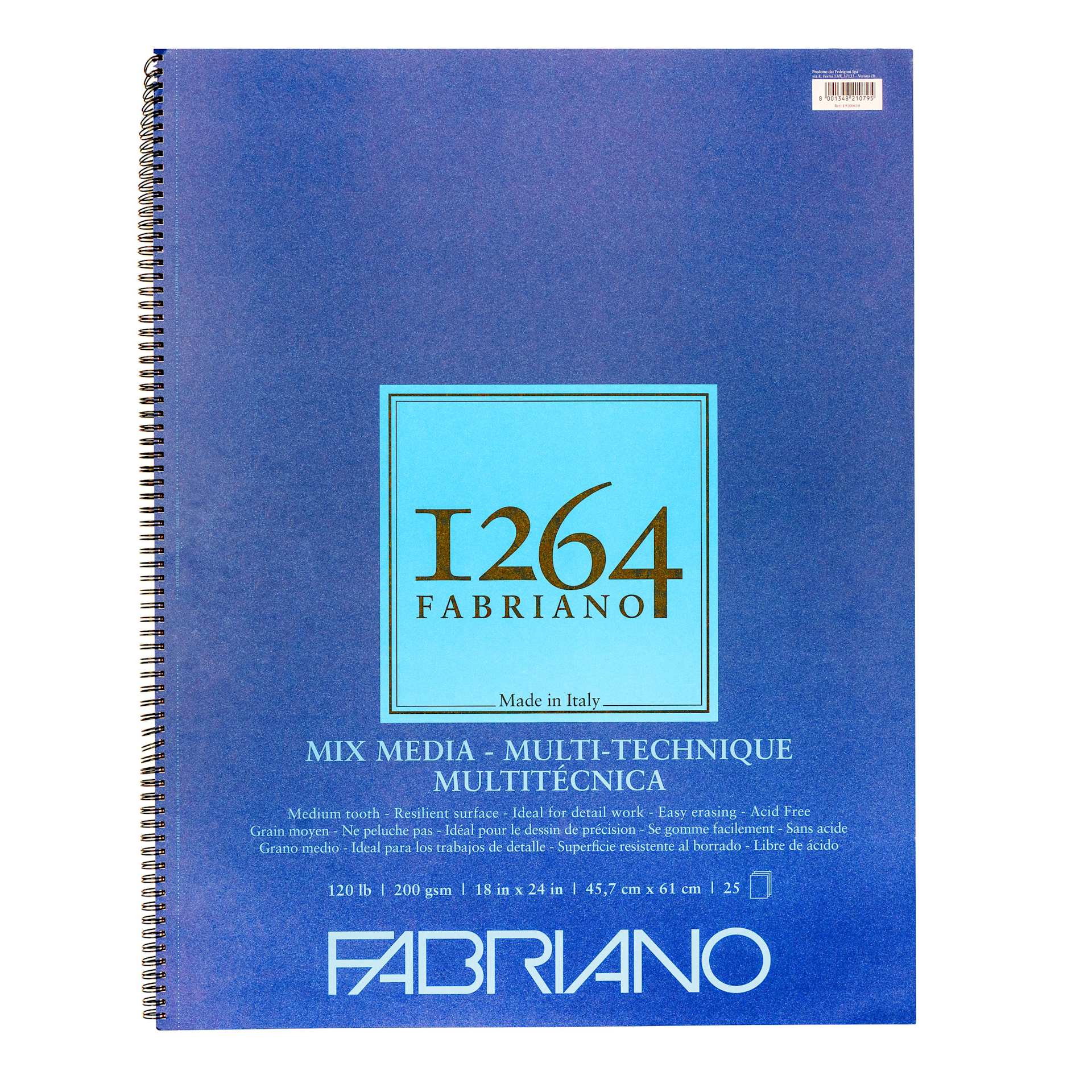 Fabriano 1264 Mixed Media Pad - 18" x 24", 120 lb (200 gsm), 25 Sheets