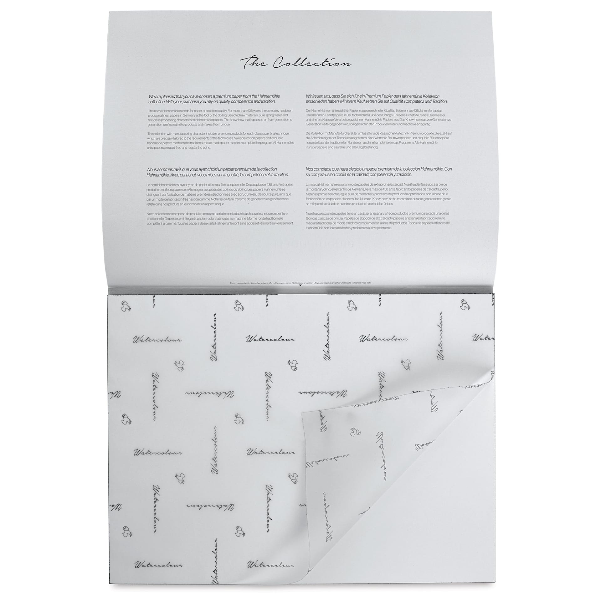 Hahnemühle The Collection Watercolor Block - Hot Press, 11.8" x 15.7", 140 lb, 10 Sheets cover sheet on block