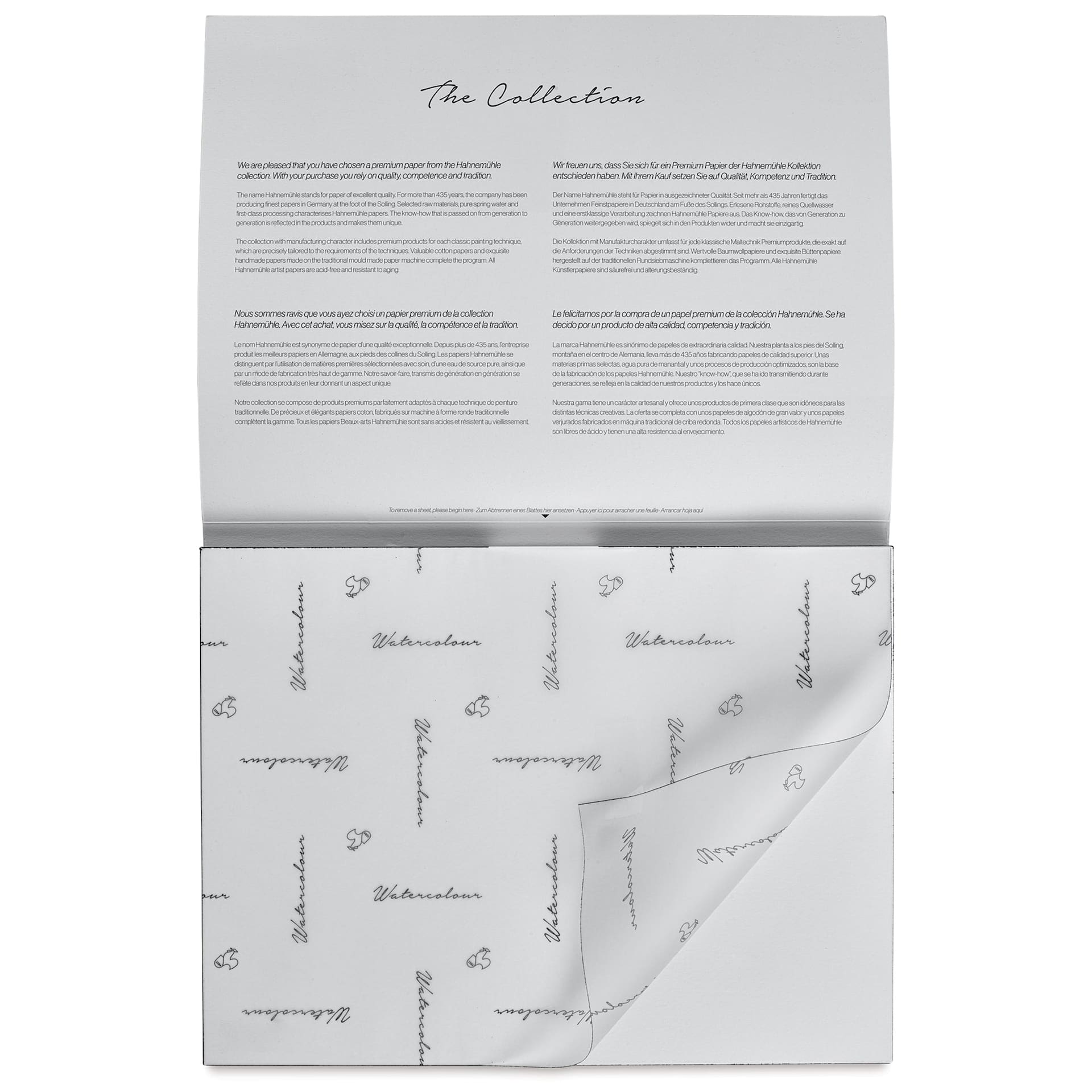 Hahnemühle The Collection Watercolor Block - Hot Press, 9.4" x 12.6", 300 lb, 10 Sheets cover sheet on block