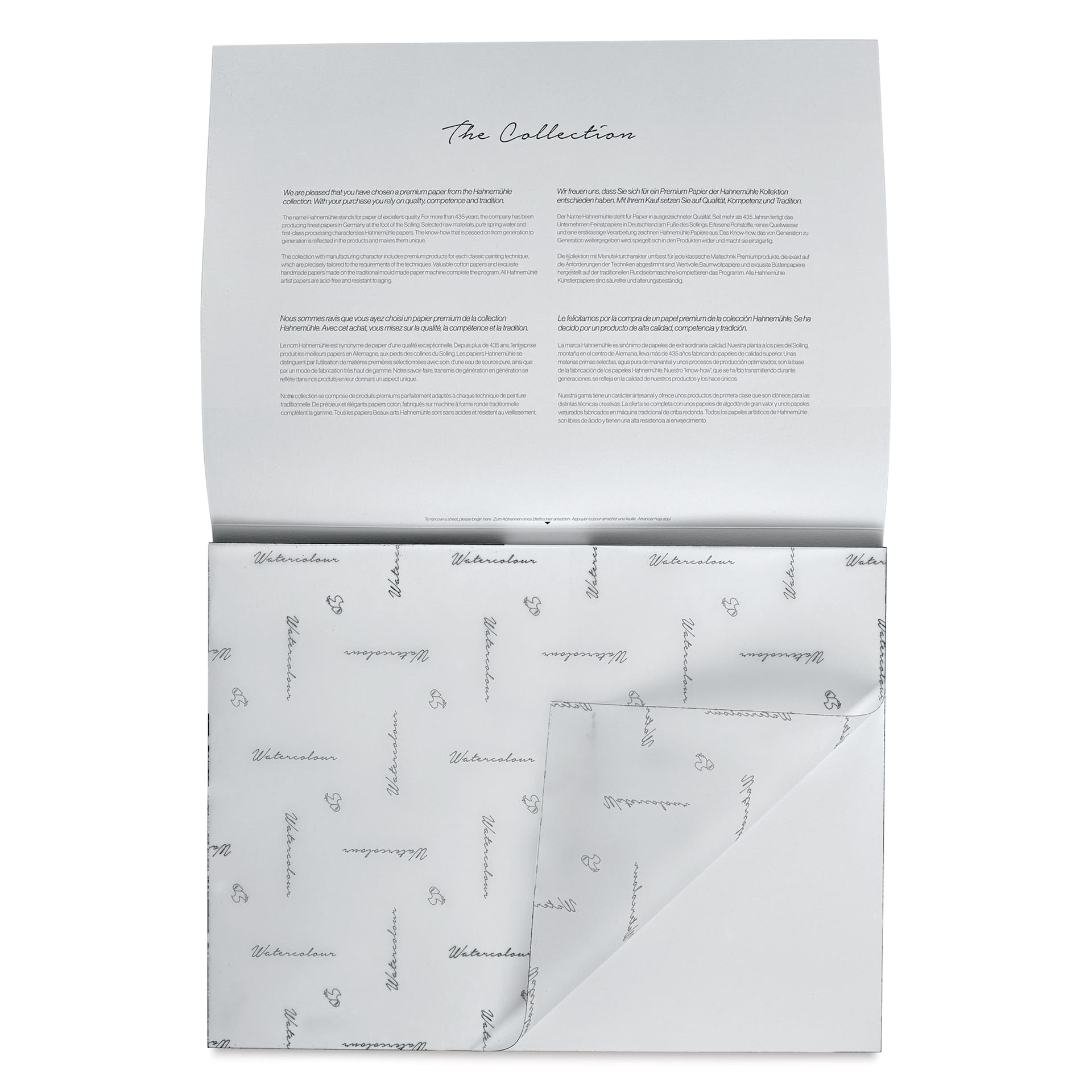 Hahnemühle The Collection Watercolor Block - Hot Press, 11.8" x 15.7", 300 lb, 10 Sheets cover sheet on block