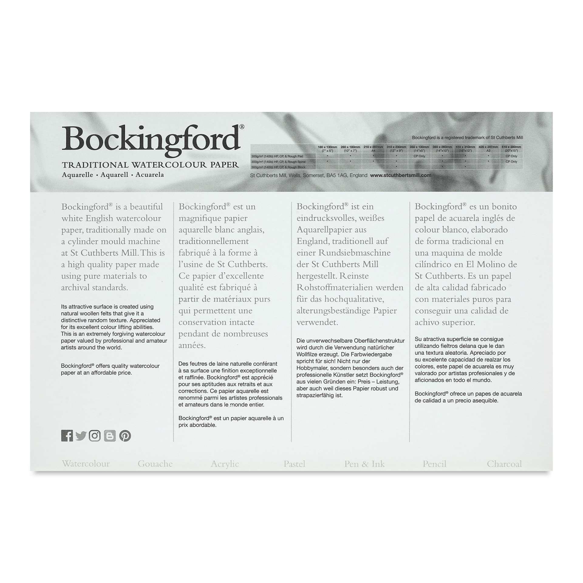Bockingford Watercolor Gluebound Pad - Hot Press, 10" x 7" (inside cover)