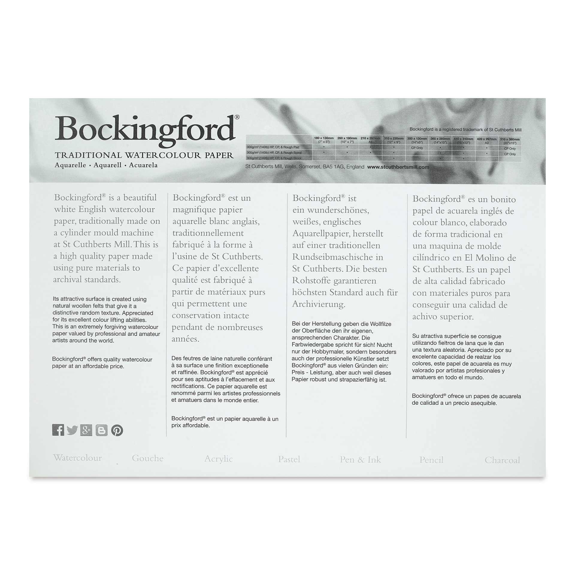 Bockingford Watercolor Gluebound Pad - Hot Press, 12" x 9" (inside of front cover)