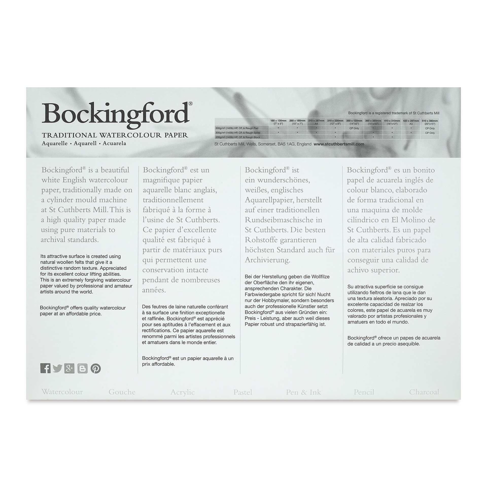Bockingford Watercolor Gluebound Pad - Hot Press, 14" x 10" (back of front cover)