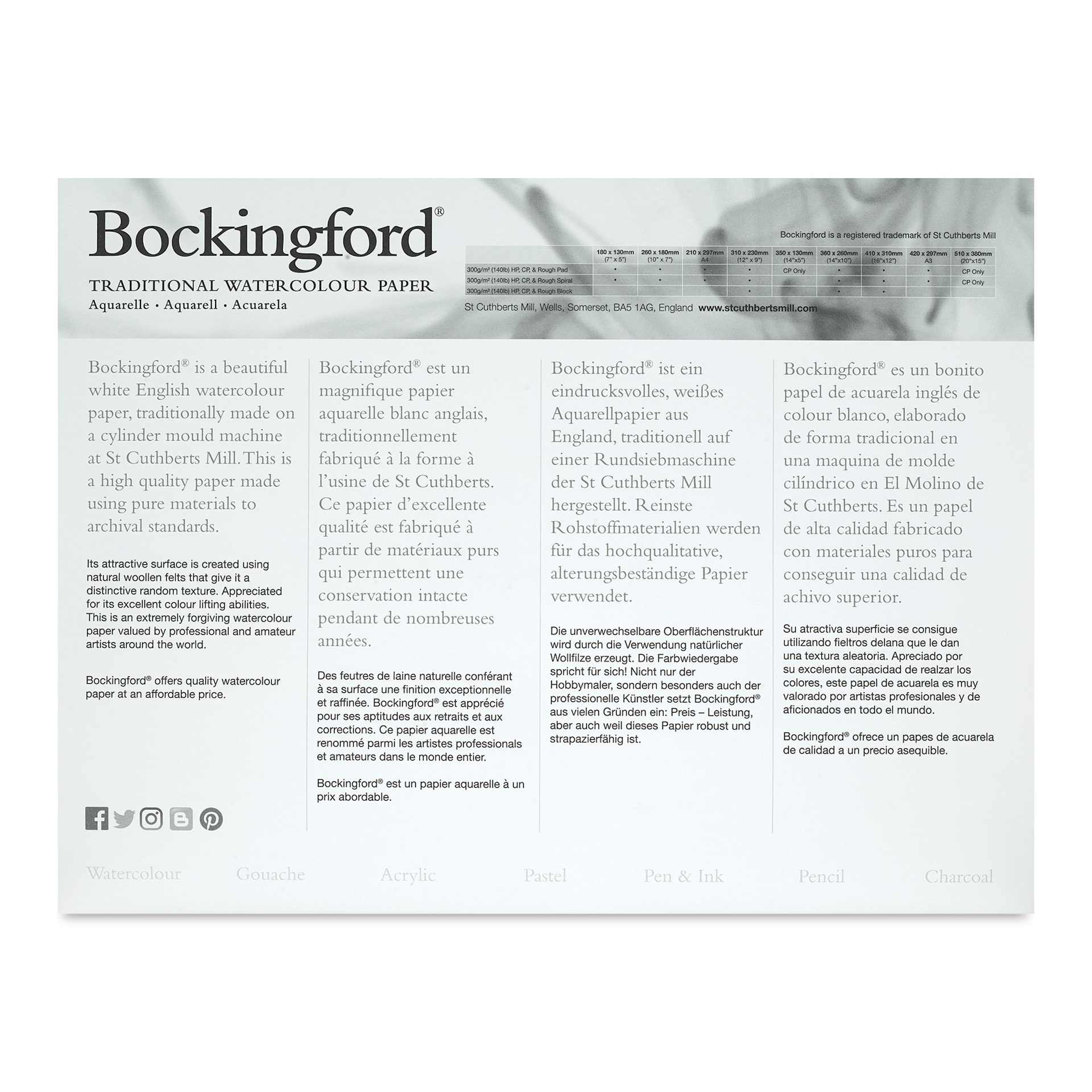 Bockingford Watercolor Gluebound Pad - Hot Press, 16" x 12" (back of front cover)