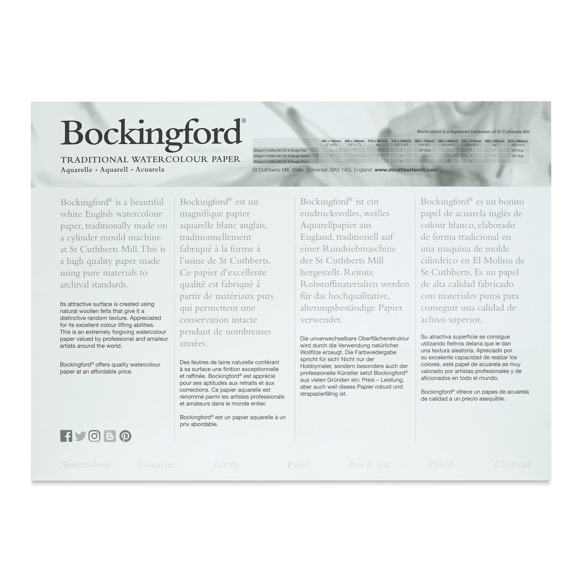 Bockingford Watercolor Gluebound Pad - Cold Press, 12" x 9" (back of front cover)