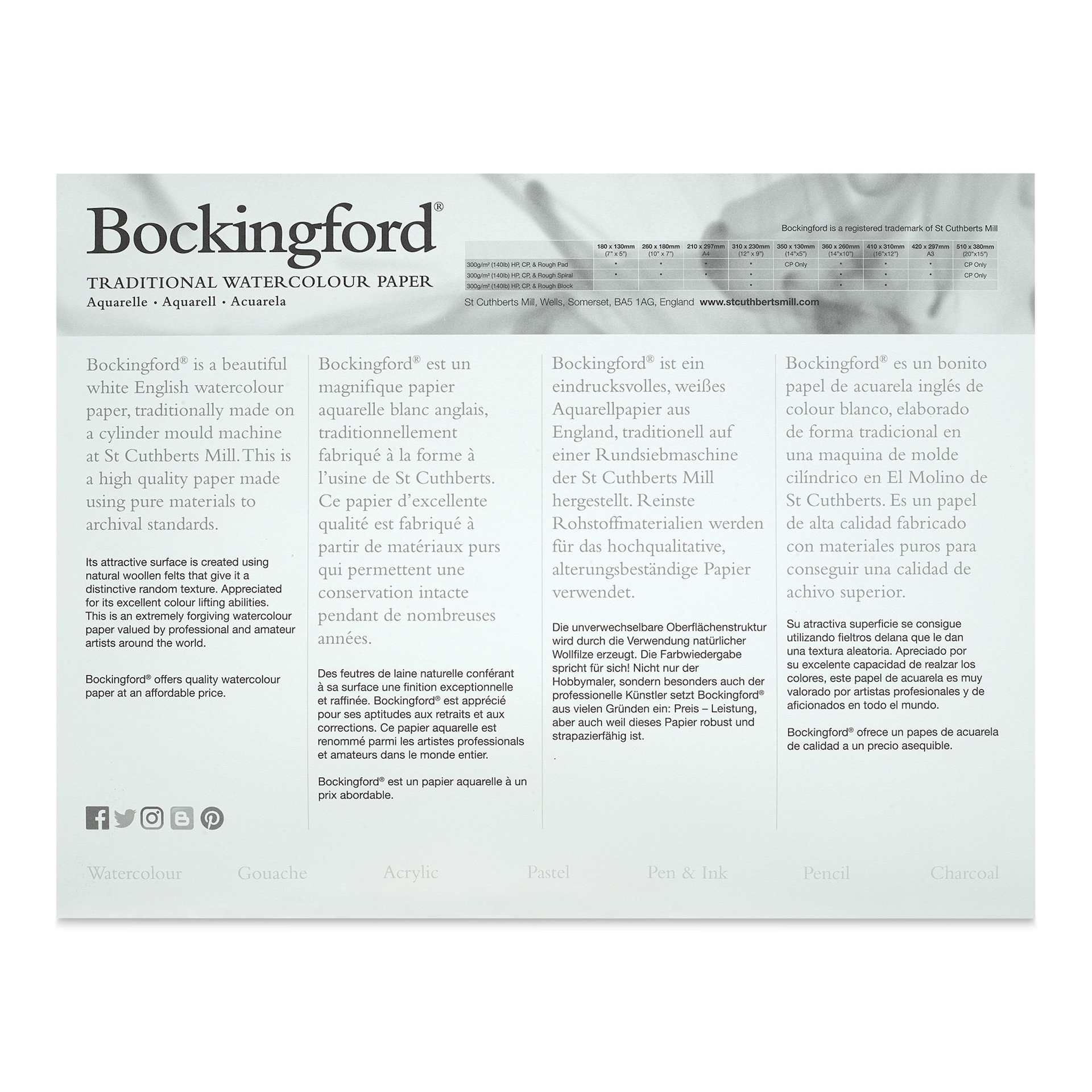 Bockingford Watercolor Gluebound Pad - Cold Press, 16" x 12" (back of front cover)