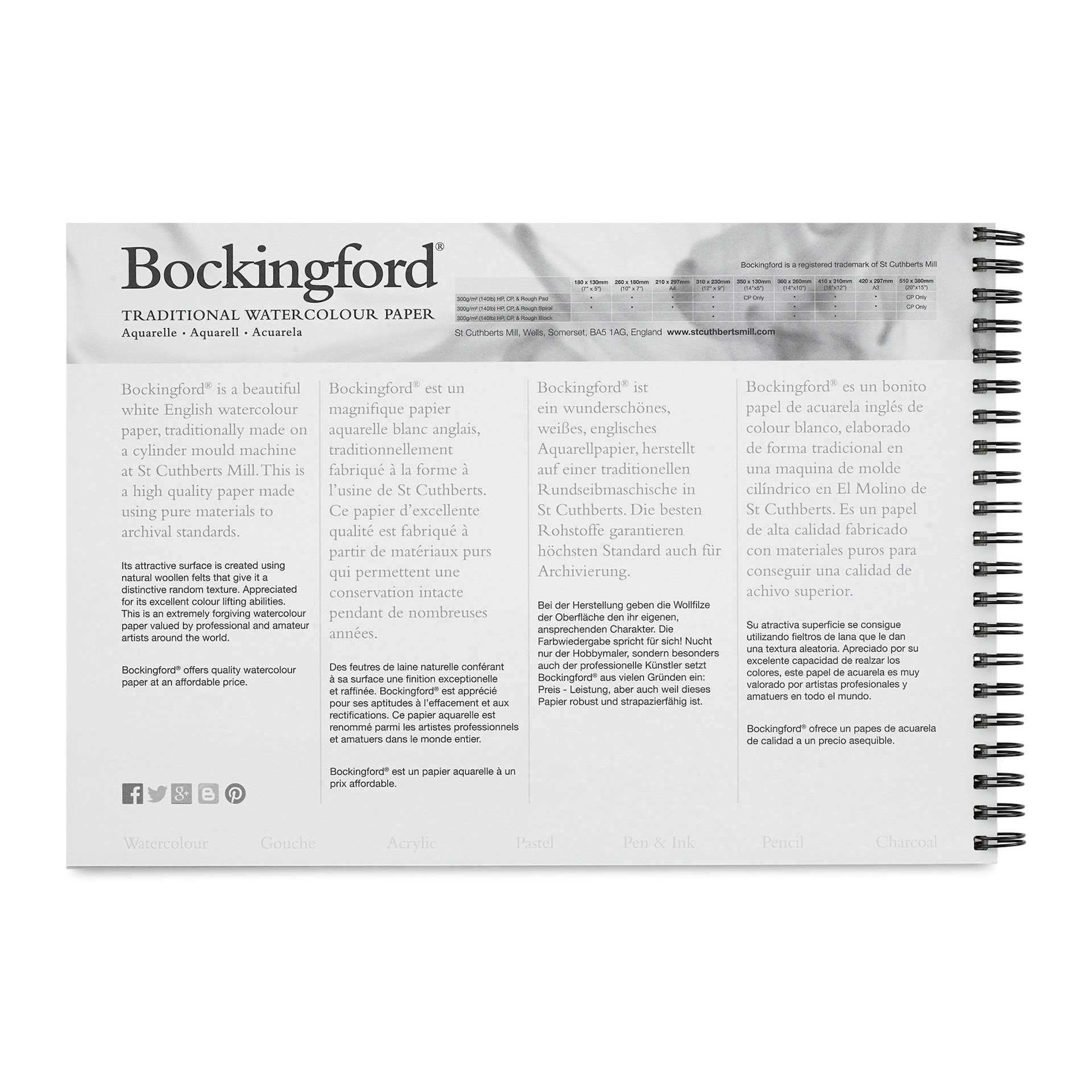 Bockingford Spiral Bound Watercolor Pad - 7" x 10", Cold Press (inside front cover)