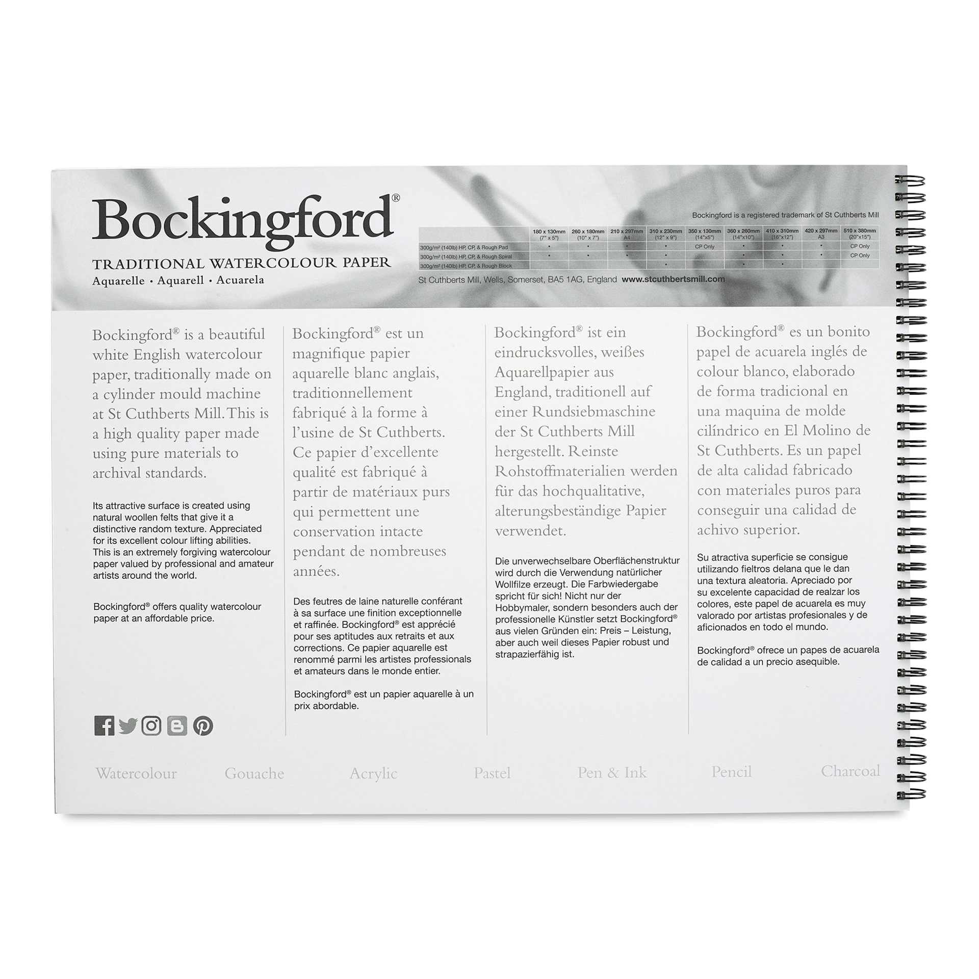 Bockingford Spiral Bound Watercolor Pad - 12" x 16", Cold Press (inside of front cover)