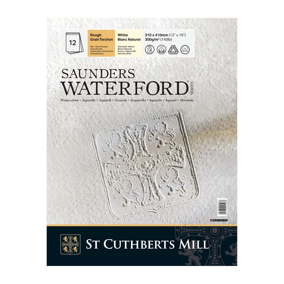 St Cuthberts Mill Saunders Waterford Watercolor Pad, Rough, 16 in x 12 in, 12 Shts./Pad