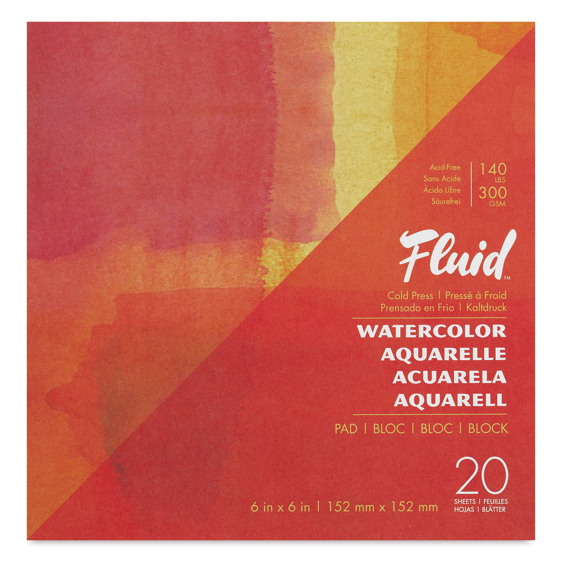 Fluid Watercolor Pad - 6" x 6", Cold Press, 20 Sheets, front of pad